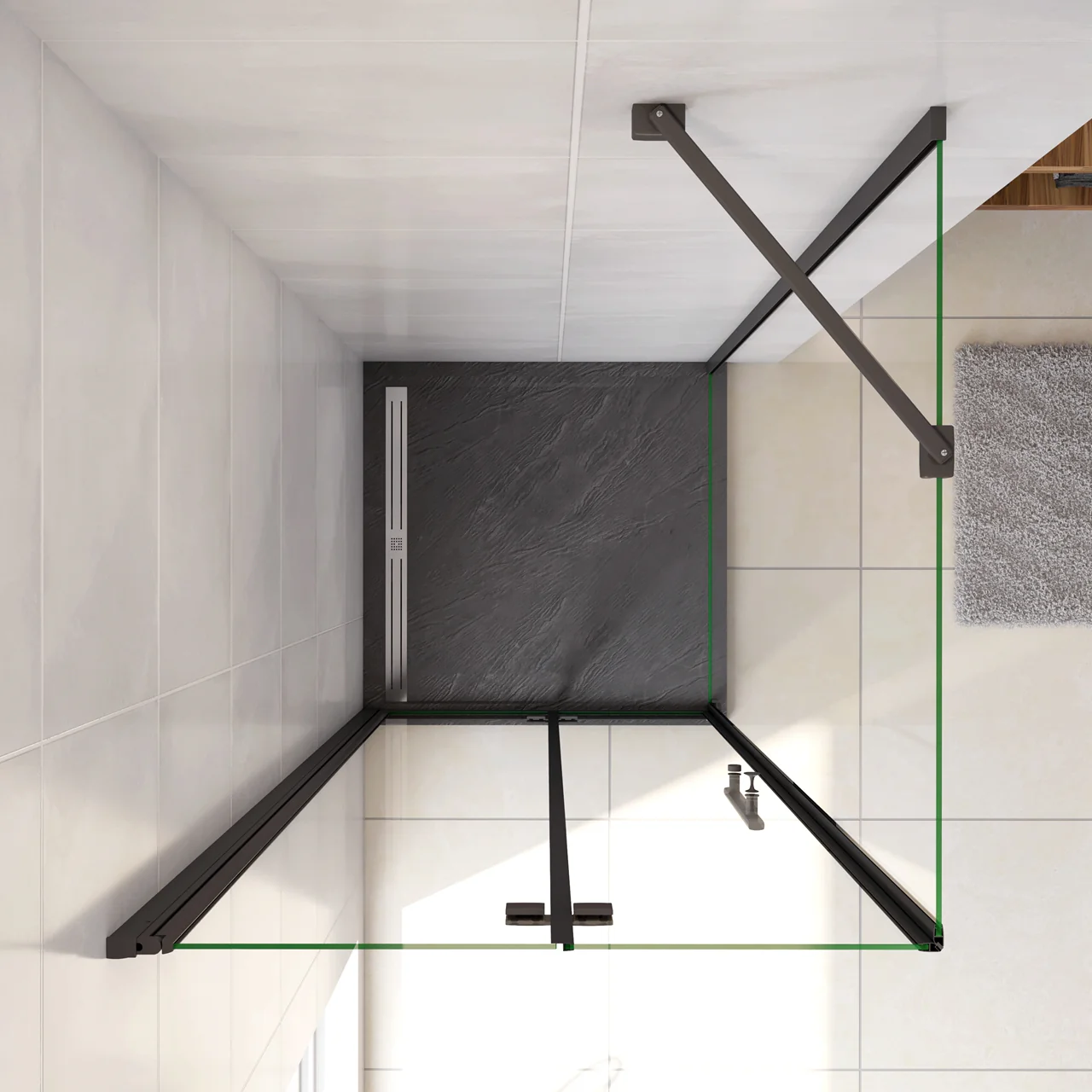 190cm Box Doccia Angolare Porta Battente Pieghevole con Parete Fissa in Vetro Temperato 5mm Anticalcare Barra Stabilizzatrice da 45cm Nera Opaca - Image 16