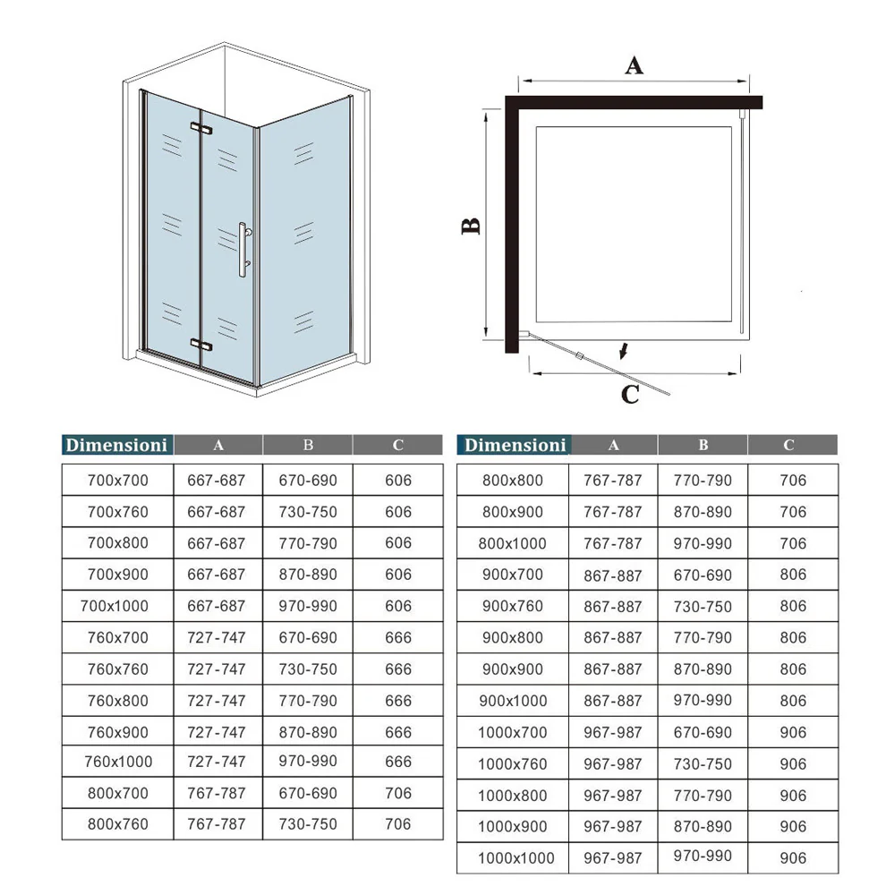 190cm Box Doccia Angolare Porta Battente Pieghevole con Parete Fissa in Vetro Temperato 5mm Anticalcare Barra Stabilizzatrice da 45cm Nera Opaca - Image 8