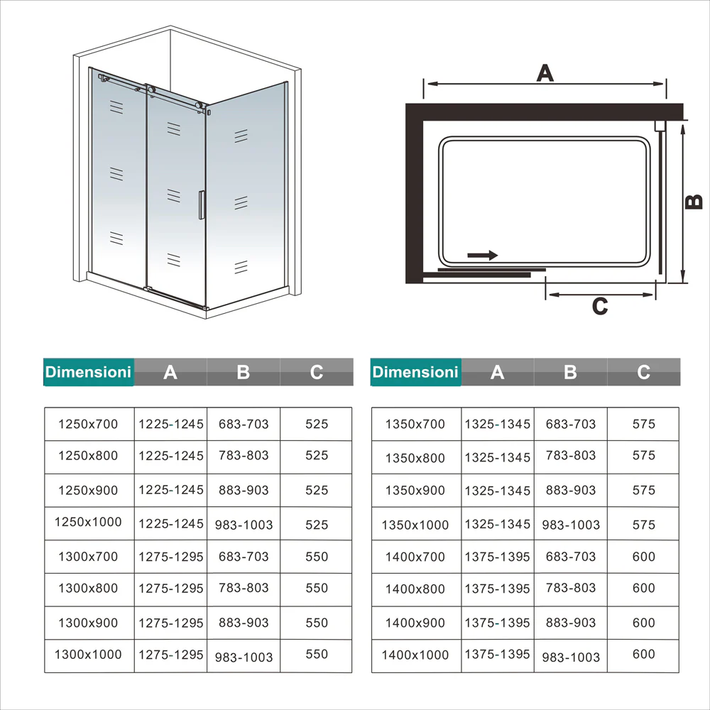 195cm Box Doccia Angolare Porta Scorrevole con Parete Fissa in Vetro da 6mm Temperato Trasparente Cromo Lucido - Image 9