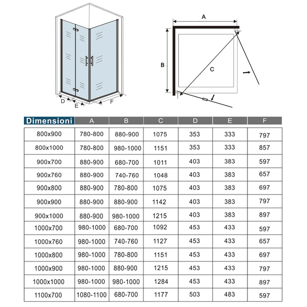 Aica 185/195 cm Box Doccia Angolare Porta Pieghevole pi Porta Battente in Vetro 6mm Temperato Anticalcare Trasparente Telaio Cromo Lucido - Image 9