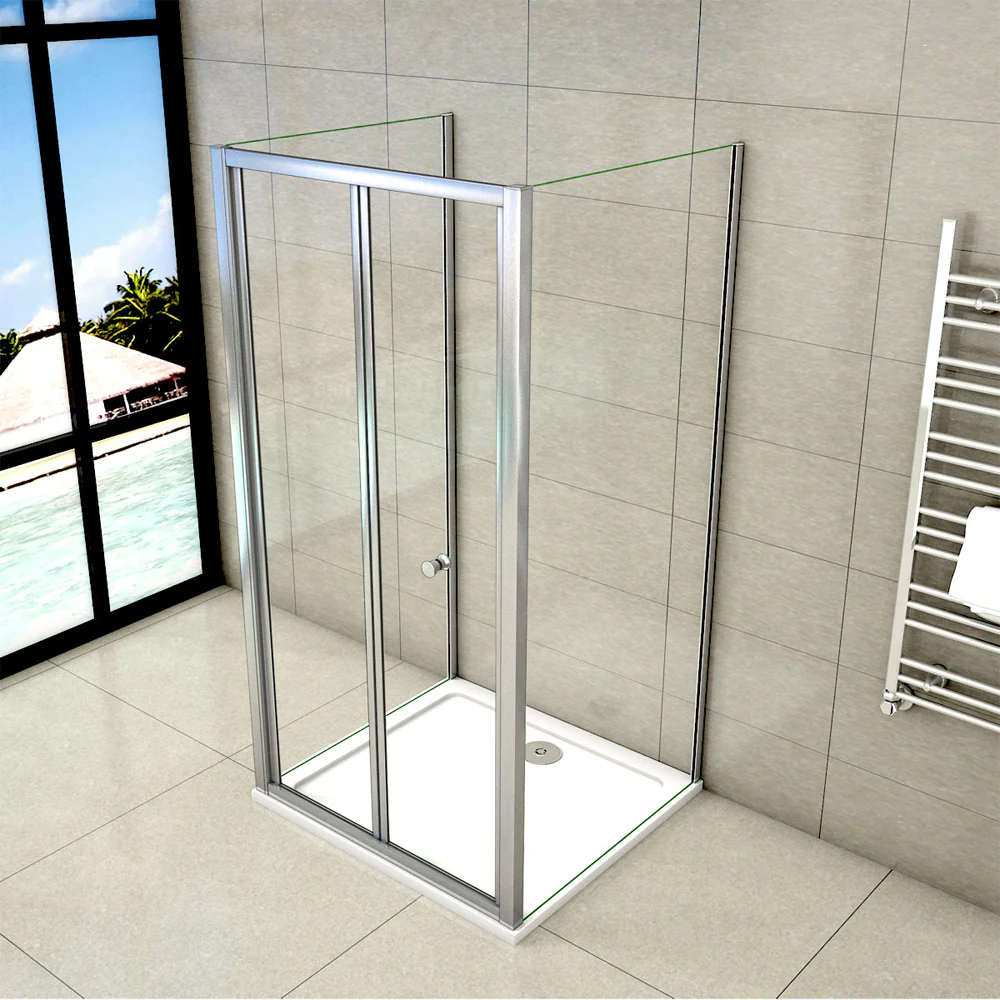 Aica 185 cm Box Doccia Rettangolare a 3 Lati Porta a Soffietto Due Pareti Fisse Vetro Temperato Trasparente varie dimensioni - Image 3