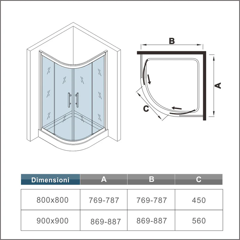 Aica 185 cm Box Doccia Semicircolare Apertura Scorrevole Vetro 6 mm Temperato Trasparente Anticalcare - Image 9