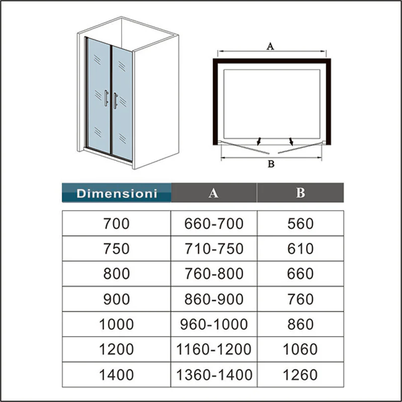Aica 185cm Box Doccia Per Nicchia Doppia Porta Battente-Saloon In Vetro 6mm Temperato Trasparente Anticalcare - Image 9