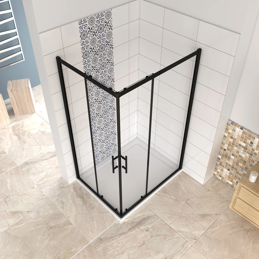 Aica 190 cm Box Doccia Angolare Due Porte Scorrevoli Vetro Temperato 6 mm Trasparente Anticalcare Telaio Nero Opcao - Image 6