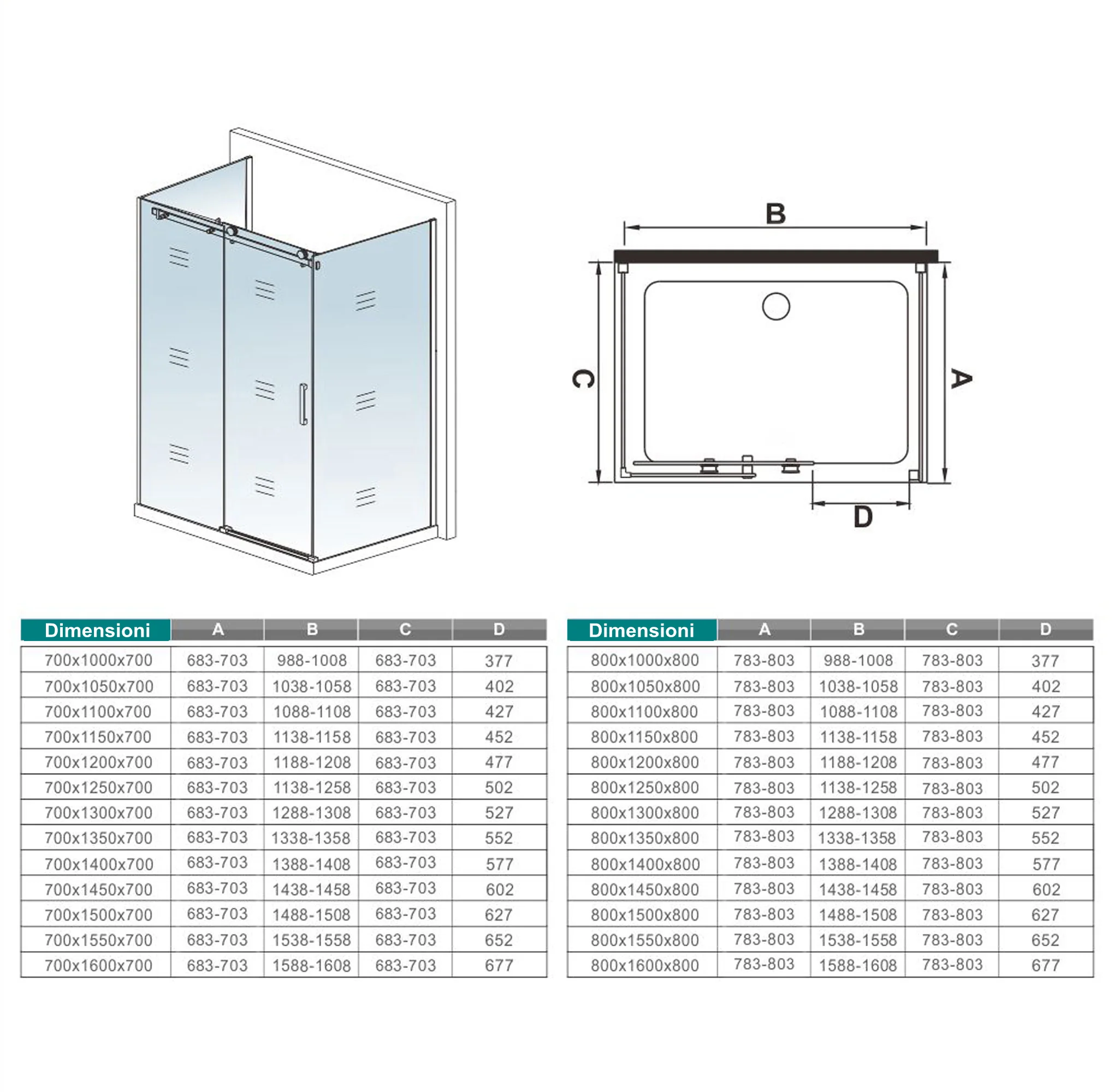 Aica 195 cm Box Doccia a Tre Lati Porta Scorrevole con Doppia Parete Laterale Vetro 8 mm Temperato Trasparente Anticalcare Telaio Cromato Lucido - Image 7