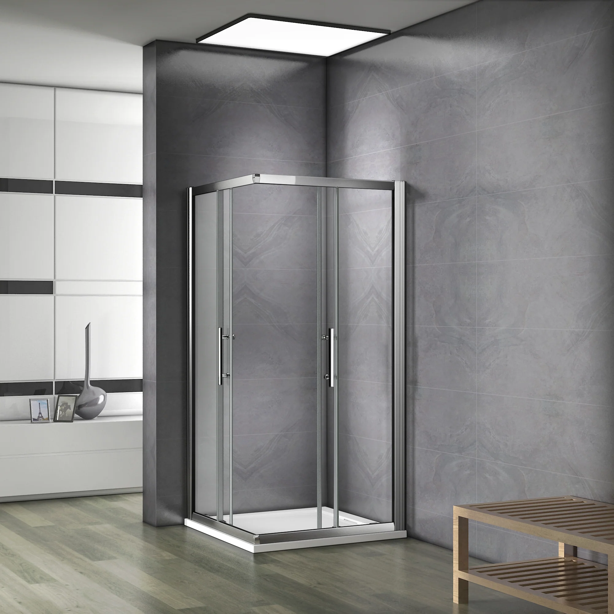 Aica 195 cm Box Doccia Angolare Doppie Porte Scorrevoli In Vetro 6 mm Temperato Trasparente Telaio Cromo Lucido - Image 3