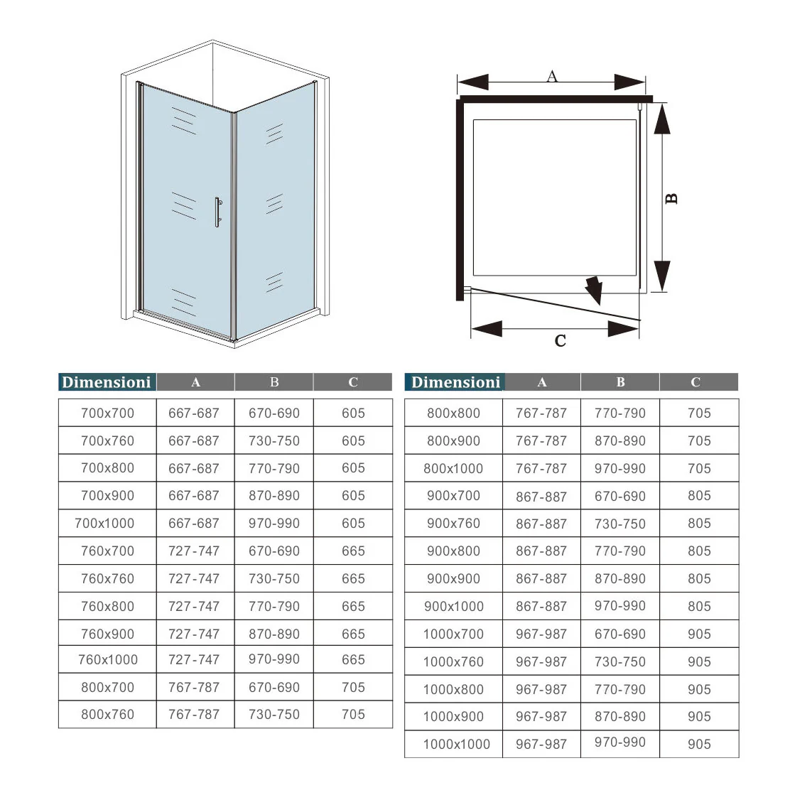 Aica 195 cm Box Doccia Angolare Porta Battente e Parete Fissa Vetro 6 mm Temperato Anticalcare Barra Stabilizzatrice - Image 13