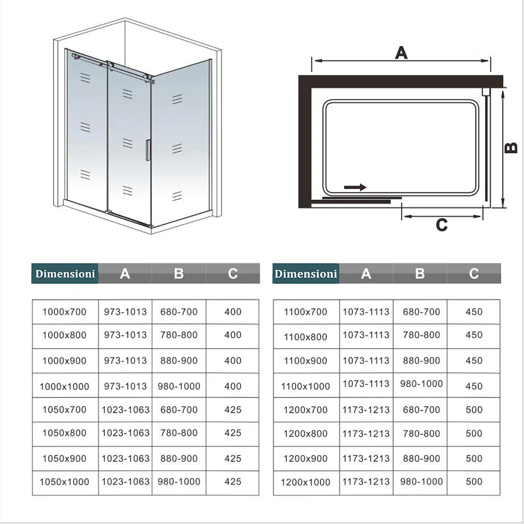 Aica 195 cm Box Doccia Angolare Porta Scorrevole con Parete Laterale Vetro 8 mm Temperato Satinato Opaco Anticalcare Telaio Cromato Lucido - Image 6