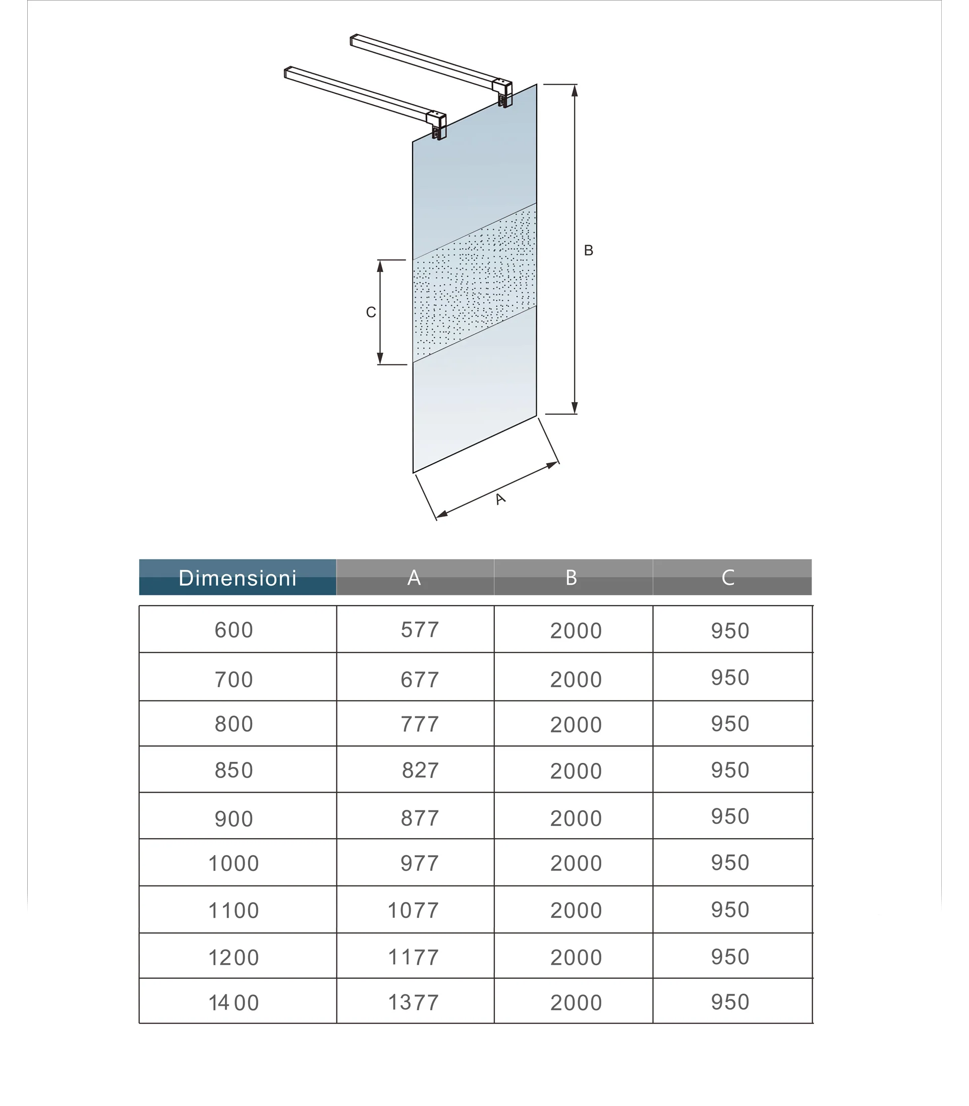 Aica 200 cm Walk In Parete Per Doccia in Vetro 8 mm Temperato Anti-frantumi Anticalcare Striscia Centrale Opaca con Doppia Barra Stabilizzatrice - Image 21