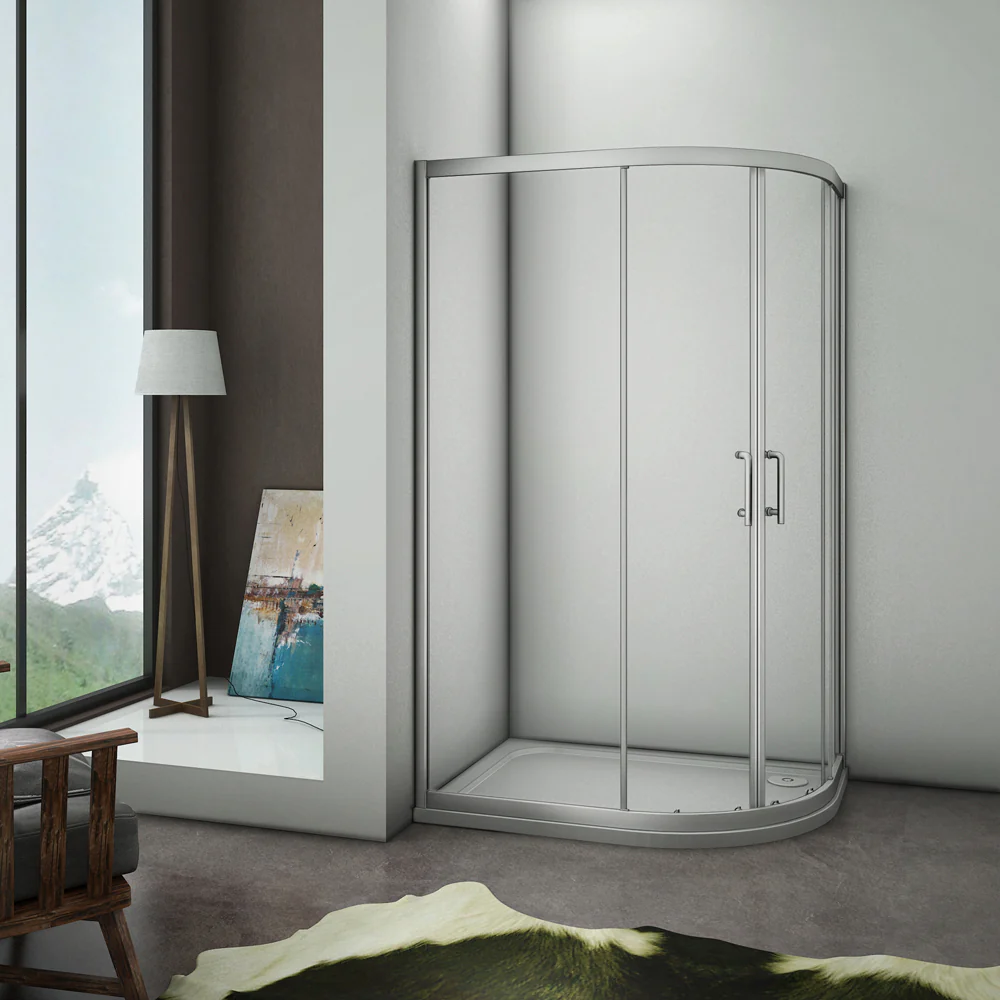 Aica 80X100cm Box Doccia Semicircolare Scorrevole In Alluminio Elettroforesi Vetro Temperato Trasparente R