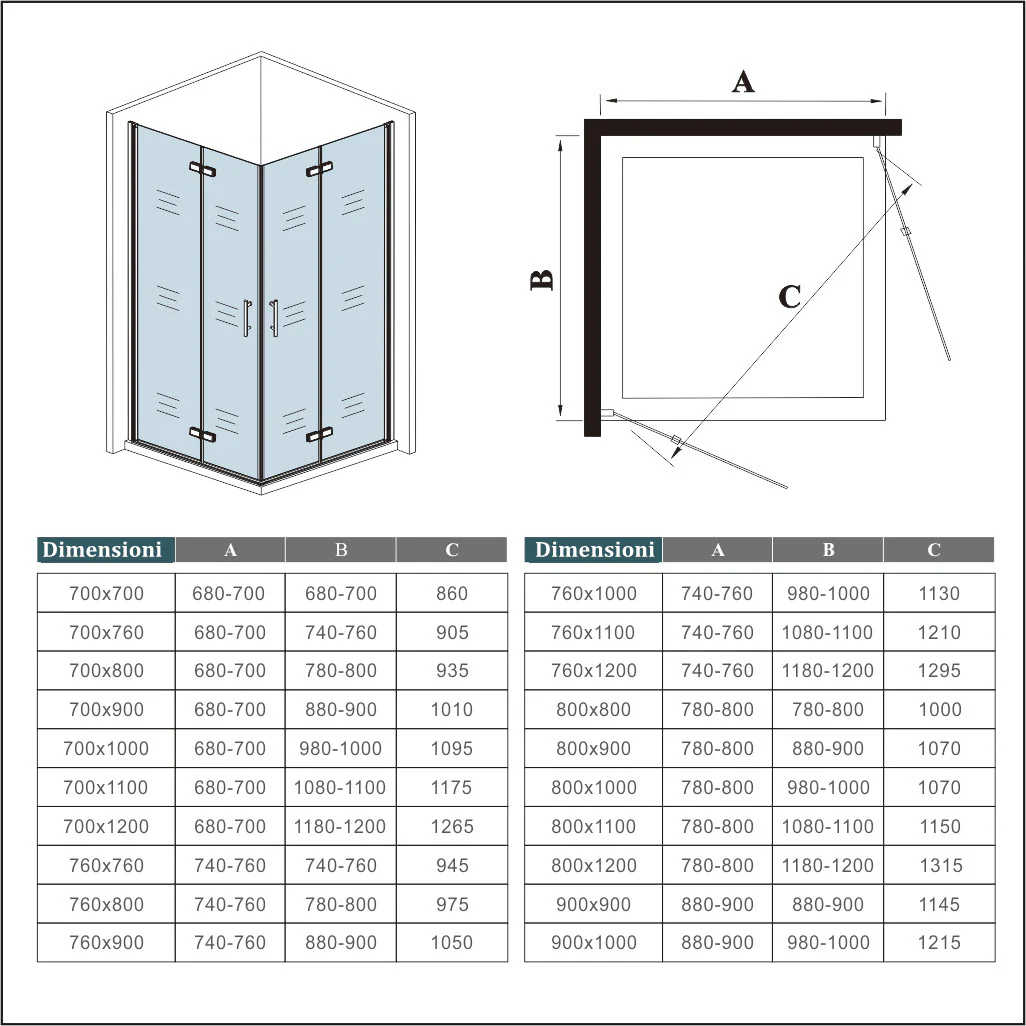 Aica 195 cm Box Doccia Angolare Due Porte Battente e Pieghevoli a Libro Vetro 6 mm Temperato Trasparente Anticalcare Telaio Cromato Lucido - Image 10