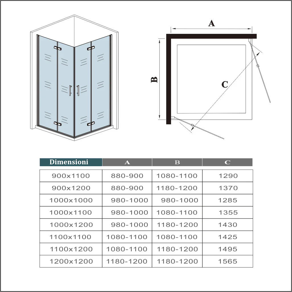 Aica 195 cm Box Doccia Angolare Due Porte Battente e Pieghevoli a Libro Vetro 6 mm Temperato Trasparente Anticalcare Telaio Cromato Lucido - Image 11