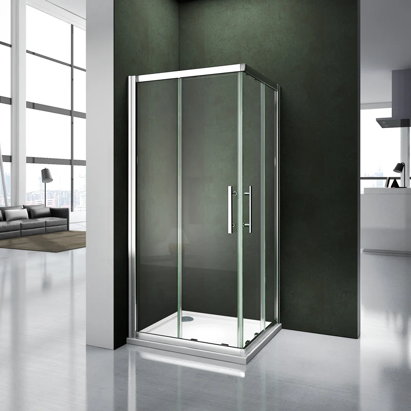 Aica 195 cm Box Doccia Angolare Doppie Porte Scorrevoli In Vetro 6 mm Temperato Trasparente Telaio Cromo Lucido varie dimensioni