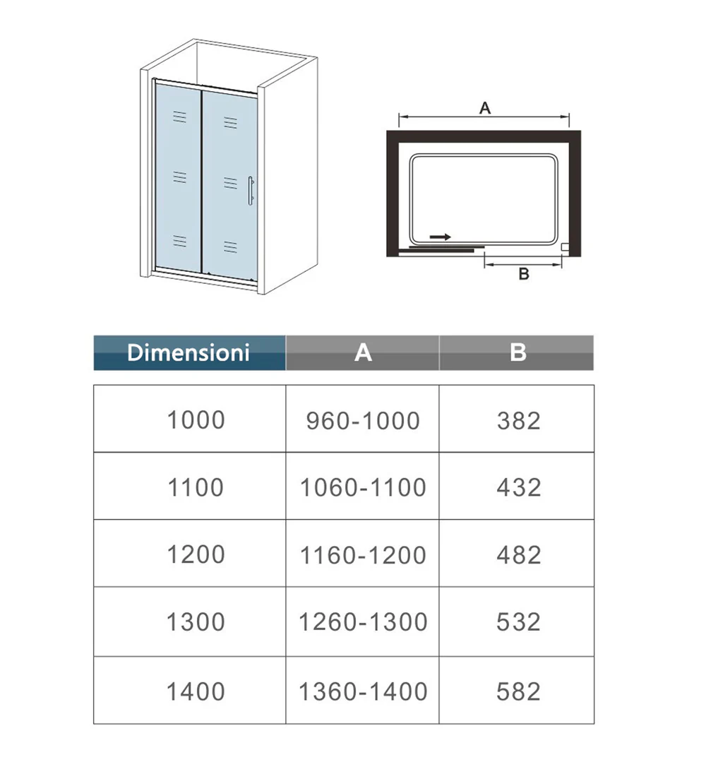 Aica 190 cm Porta Doccia Per Nicchia Anta Scorrevole Ingresso Laterale In Vetro 5mm Temperato Trasparente - Image 6