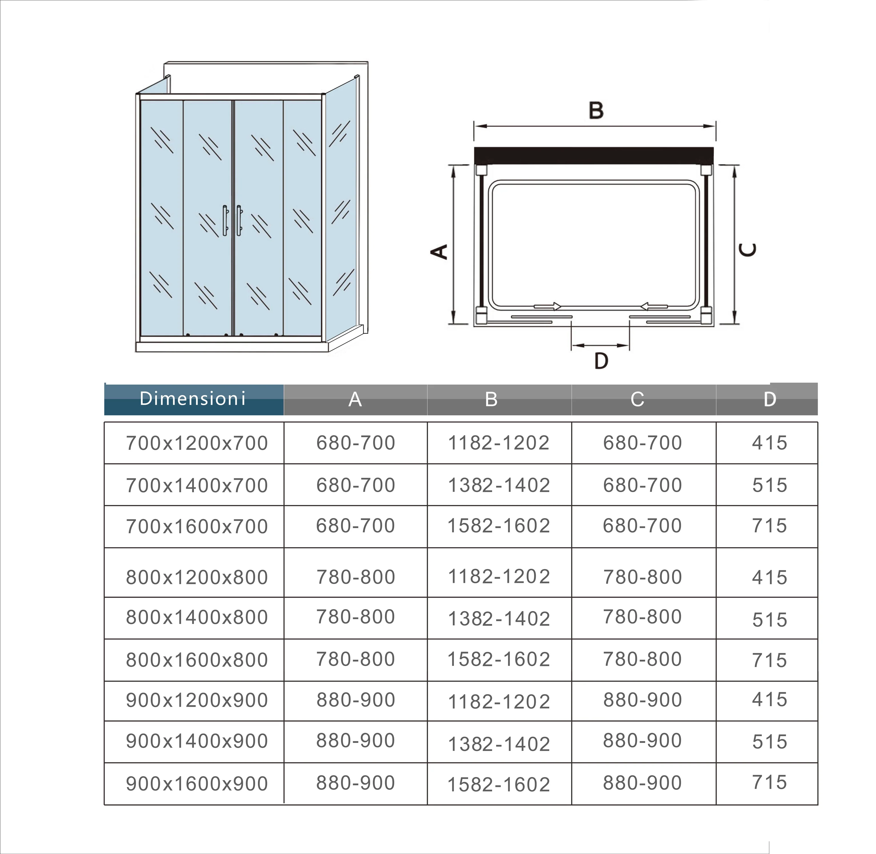 Aica Box Doccia A 3 Lati Alto 190cm Porta Scorrevole 2 Ante Mobili 2 Ante Fisse 2 Pareti Laterali Vetro Trasparente Da 5mm - Image 10