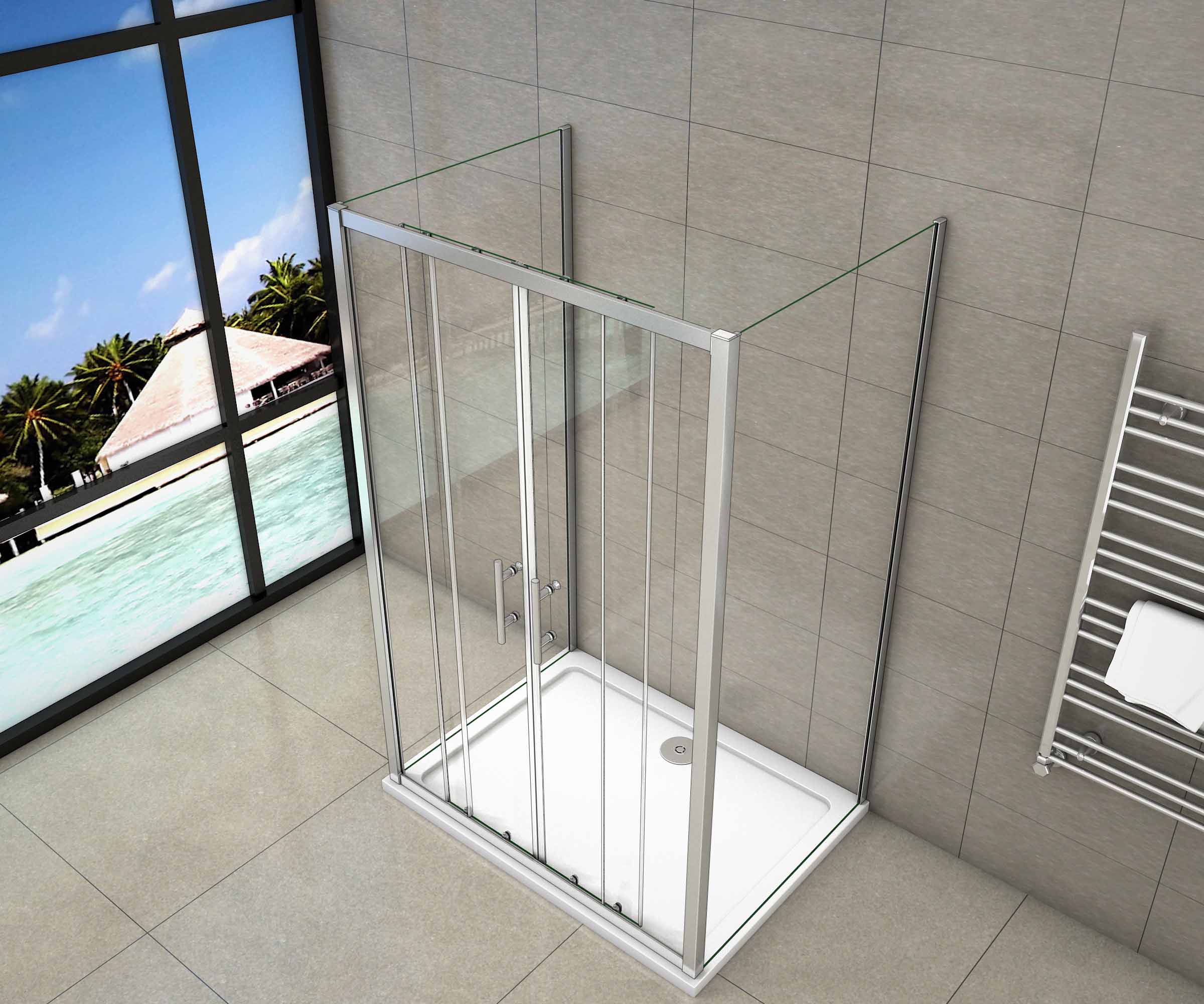 Aica Box Doccia A 3 Lati Alto 190cm Porta Scorrevole 2 Ante Mobili 2 Ante Fisse 2 Pareti Laterali Vetro Trasparente Da 5mm - Image 4