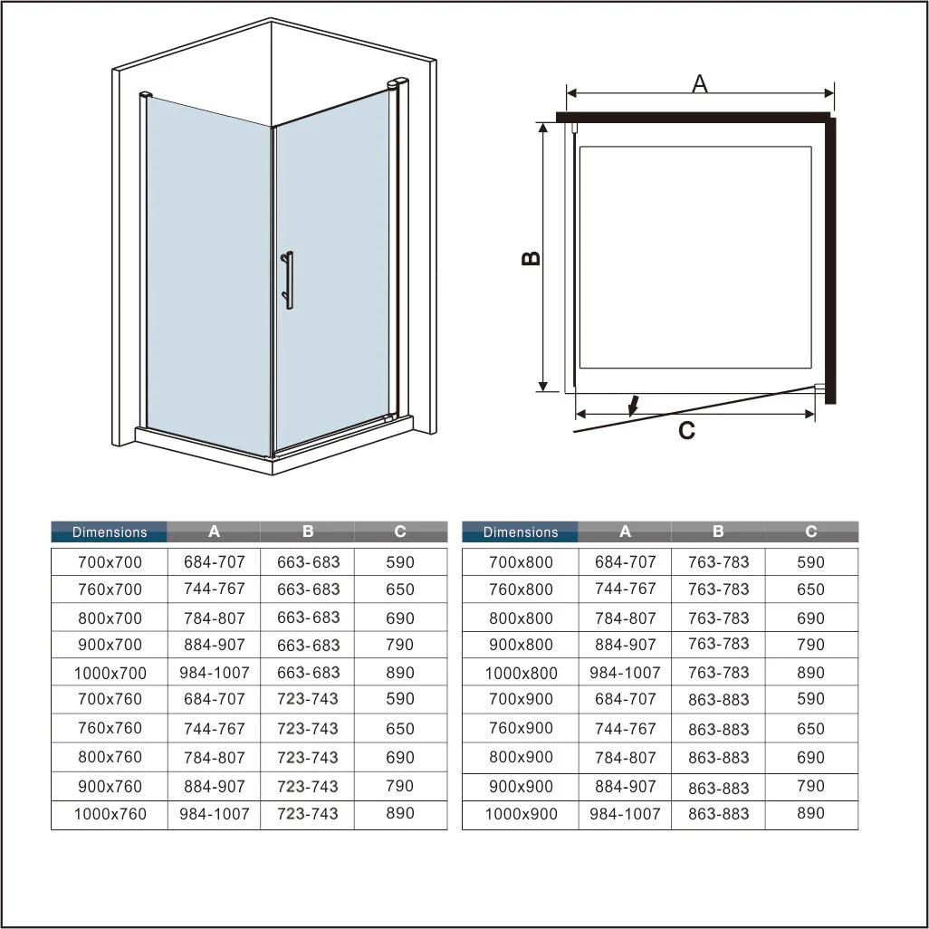 Aica Box Doccia Angolare Porta Battente Trasparente Vetro 6 mm Temperato Anticalcare Parete Fissa Barra Stabilizzatrice da 90/140 cm Alto 197cm - Image 5