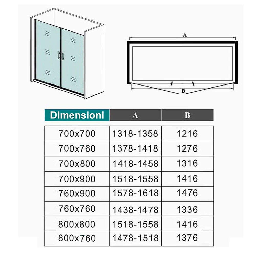 Aica Box Doccia per Nicchia 185 / 195 cm Doppia Porta Battente Saloon Vetro Temperato 6 mm Anticalcare - Image 6
