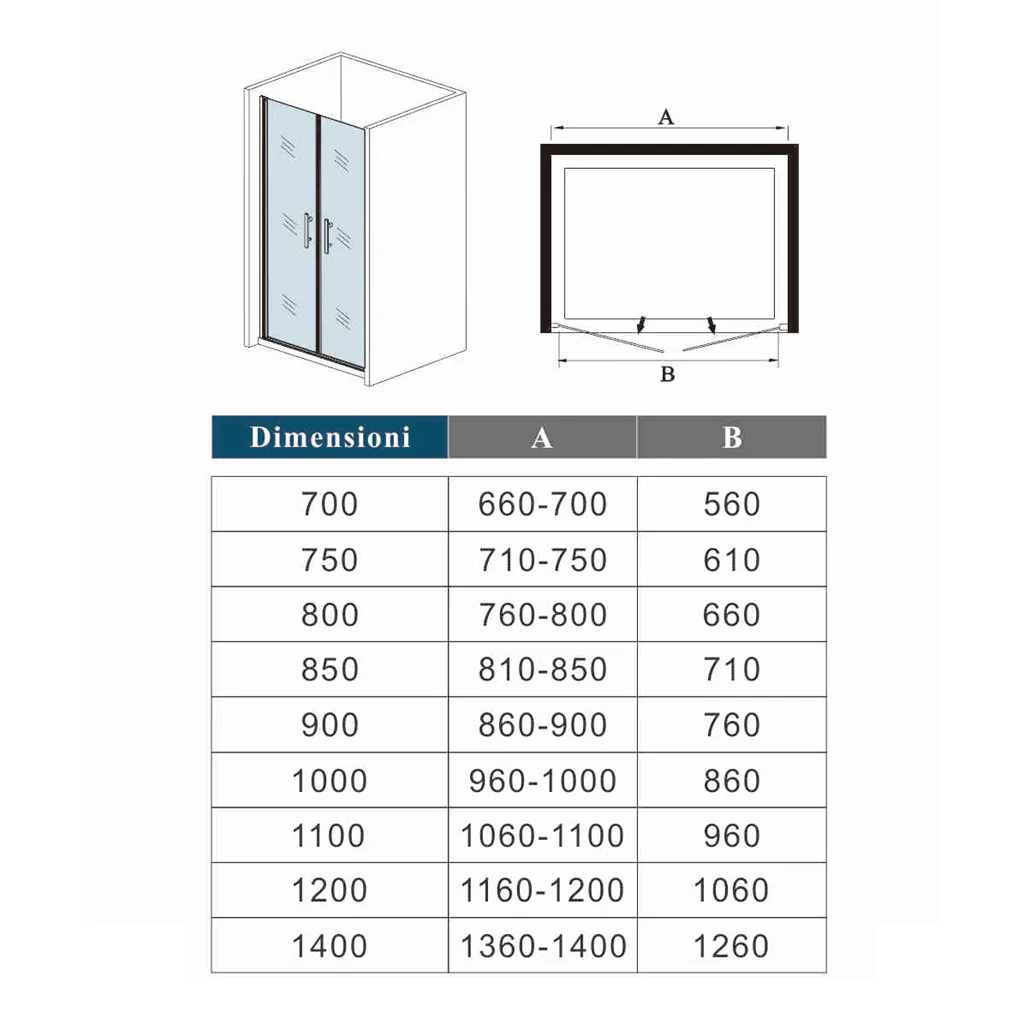 Aica Box Doccia Per Nicchia Doppia Porta Battente Saloon In Vetro 6mm Temperato Opaco/Satinato Anticalcare 195cm - Image 8