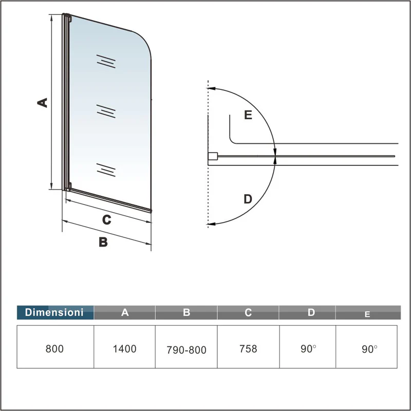 Aica Sopravasca 80x140cm Parete Per Vasca Pannello Singolo Vetro Temperato 4 mm Trasparente Telaio Con Processo Di Elettroforesi - Image 8