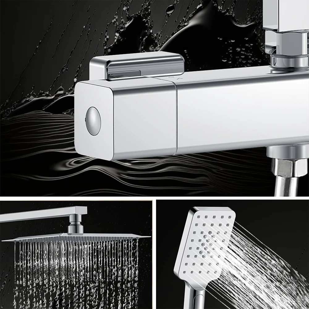 AICA Colonna doccia con miscelatore meccanico, rubinetto doccia 27x4.5cm, soffione doccia quadrato 25x25cm in acciaio inox cromato - Image 4