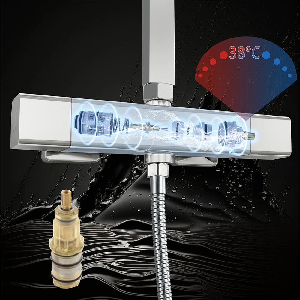 AICA Colonna doccia con miscelatore termostatico, rubinetto doccia 29x4.5cm, soffione doccia quadrato 25x25cm in acciaio inox cromato o Nero opaco - Image 13