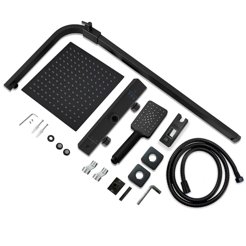 AICA Colonna doccia con miscelatore termostatico, rubinetto doccia 29x4.5cm, soffione doccia quadrato 25x25cm in acciaio inox cromato o Nero opaco - Image 3