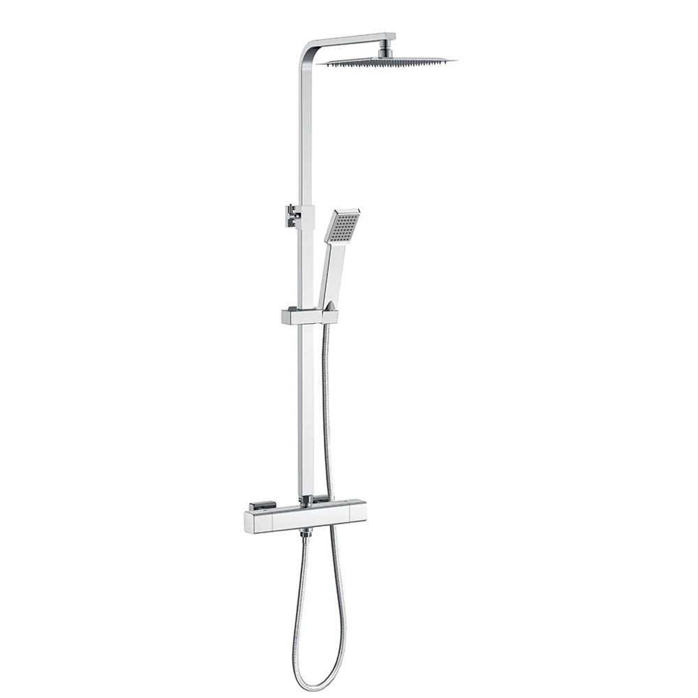 AICA Colonna Doccia con Miscelatore Termostatico, Rubinetto Doccia 300x45mm, Soffione Doccia Quadrato in Acciaio Inox 25x25cm, Altezza Regolabile, Set Doccia Completo, Nero opaco / Cromato - Image 3