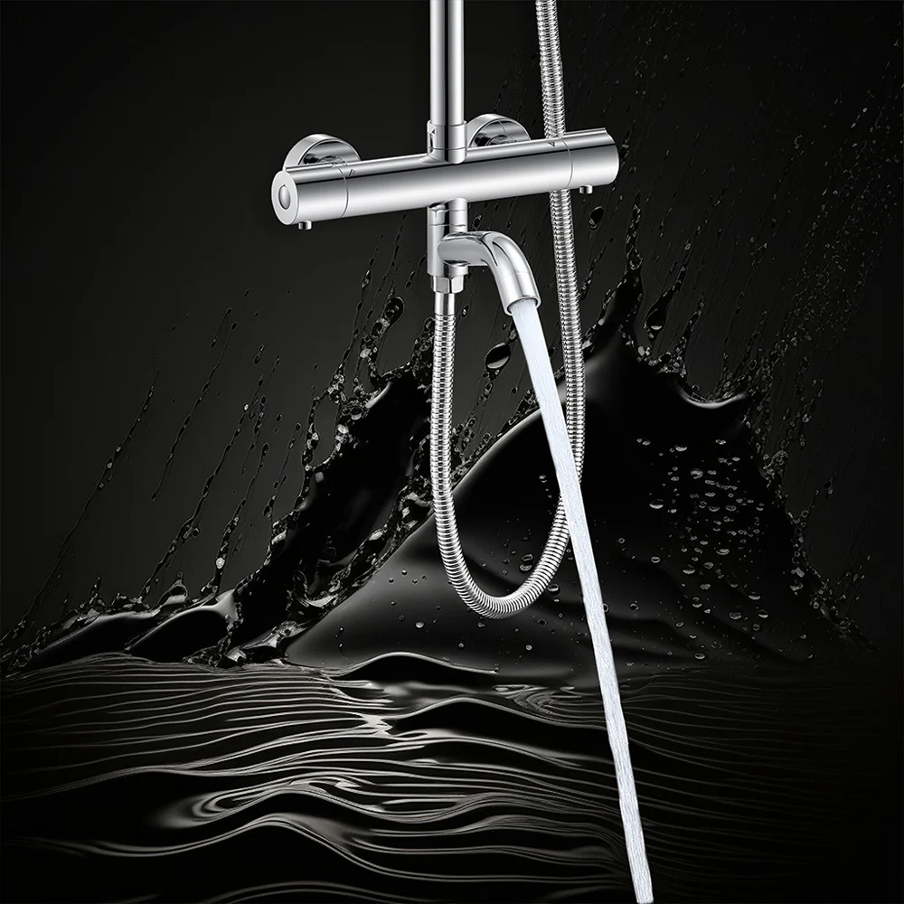 AICA Colonna doccia con miscelatore termostatico, rubinetto doccia cilindro 28x4cm con beccuccio girevole 90° cromato - Image 9