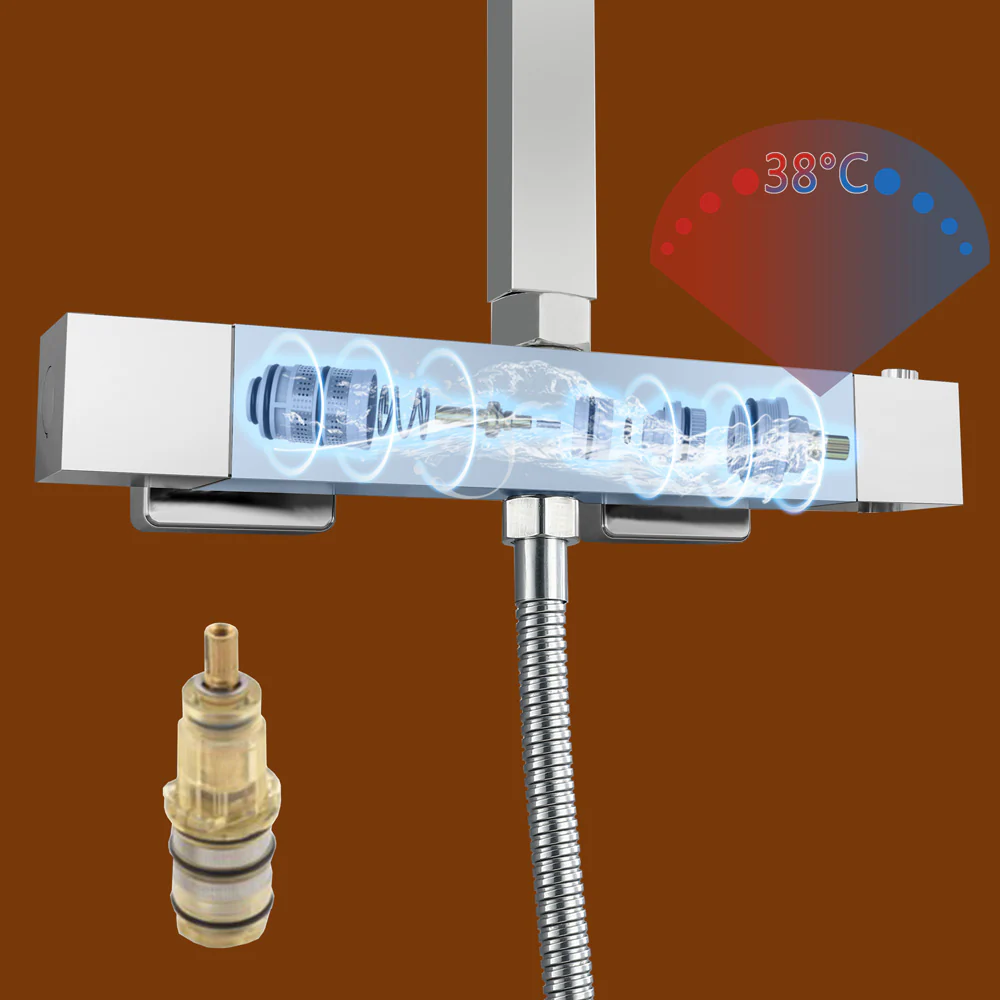 AICA Colonna Doccia Quadrato con Miscelatore Termostatico per Doccia, Doccia Soffione Colonna e Soffione Doccia, Cromato - Image 6