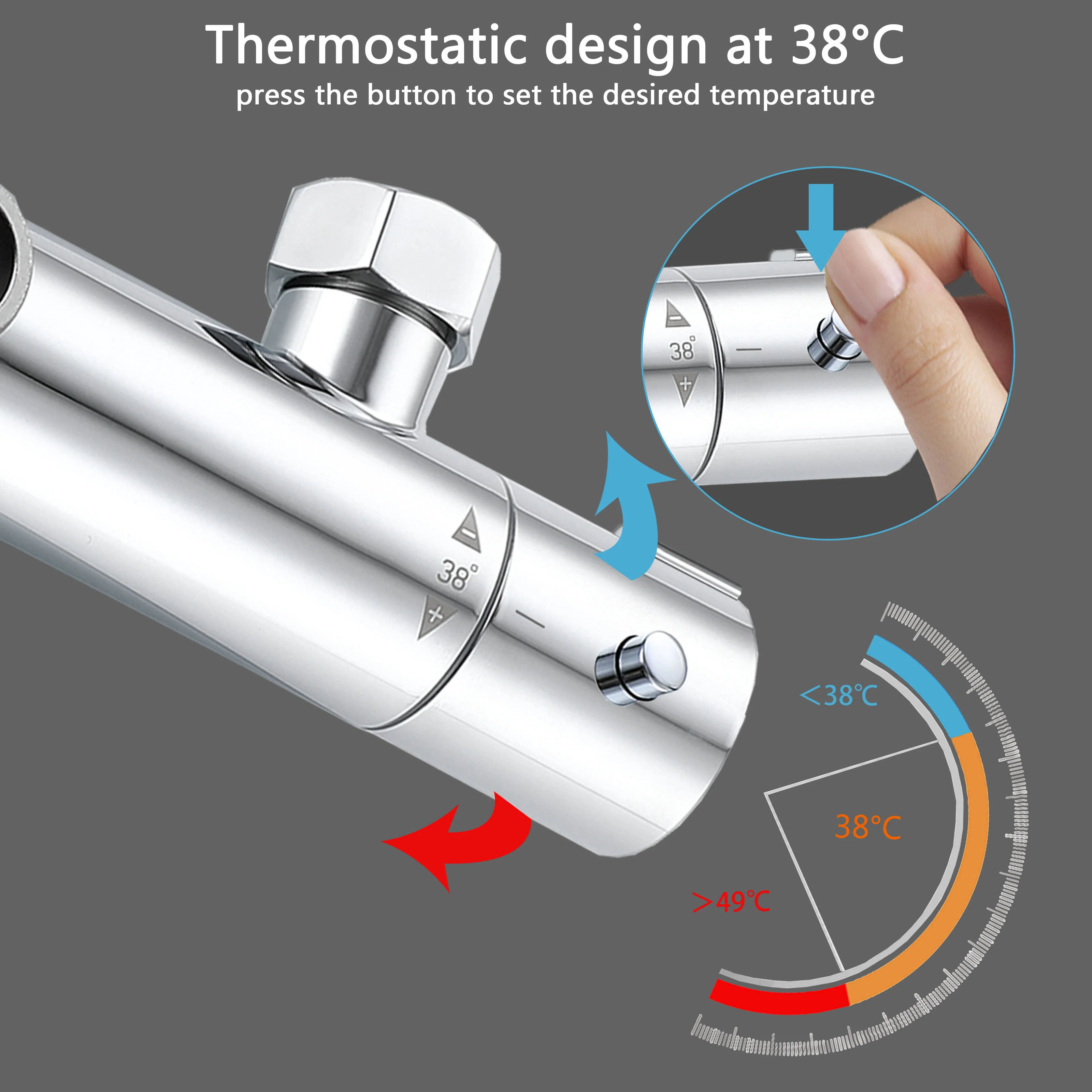 AICA Colonna doccia doccia con miscelatore termostatico, soffione quadrato 20x20cm in acciaio inox, regolabile in altezza, disponibile in cromo/nero - Image 7