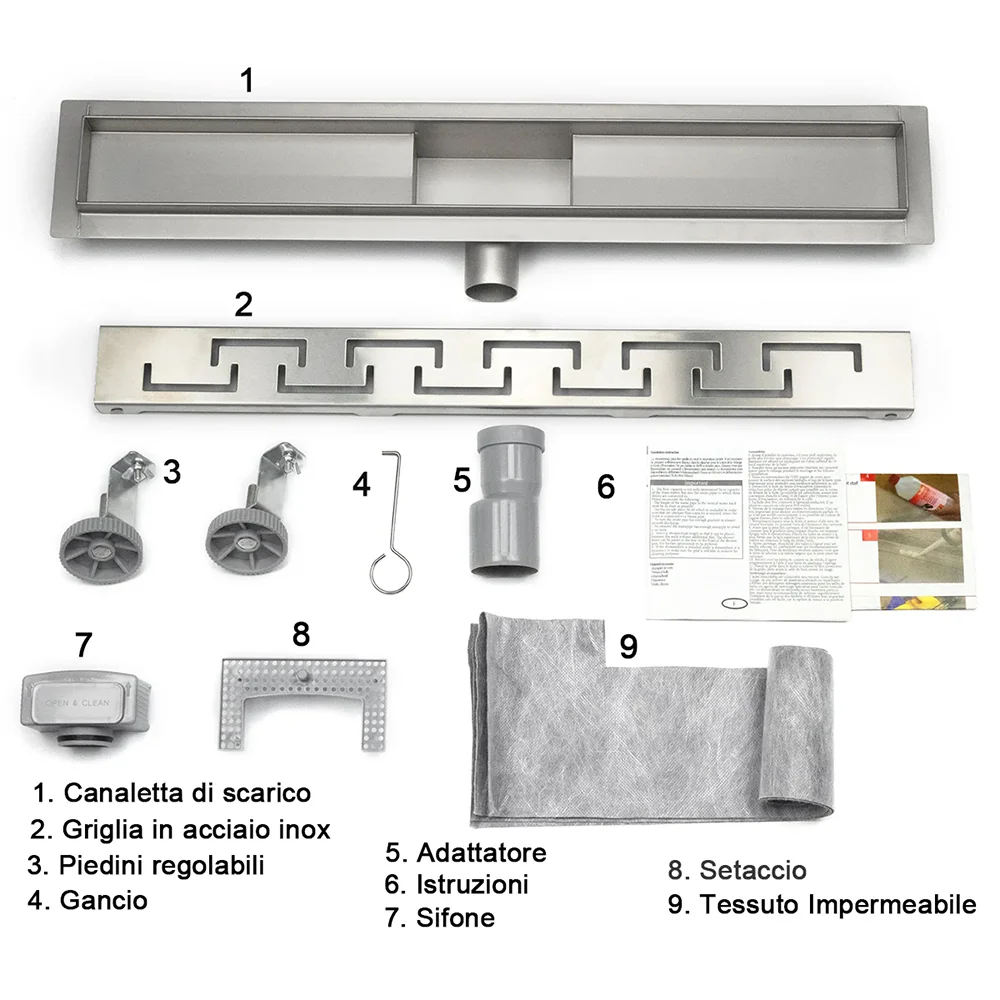 AICA ITALY Canaletta scarico doccia canalina scarico acciaio inox per box doccia a pavimento C tipo griglia - Image 6