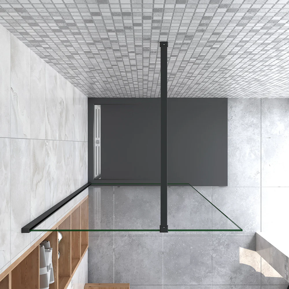 Aica Parete Fissa Doccia Walk In 40-120x200cm in Vetro 8 mm Temperato Trasparente Anticalcare Con Barra Stabilizzatrice Profilo Nero Opaco - Image 10