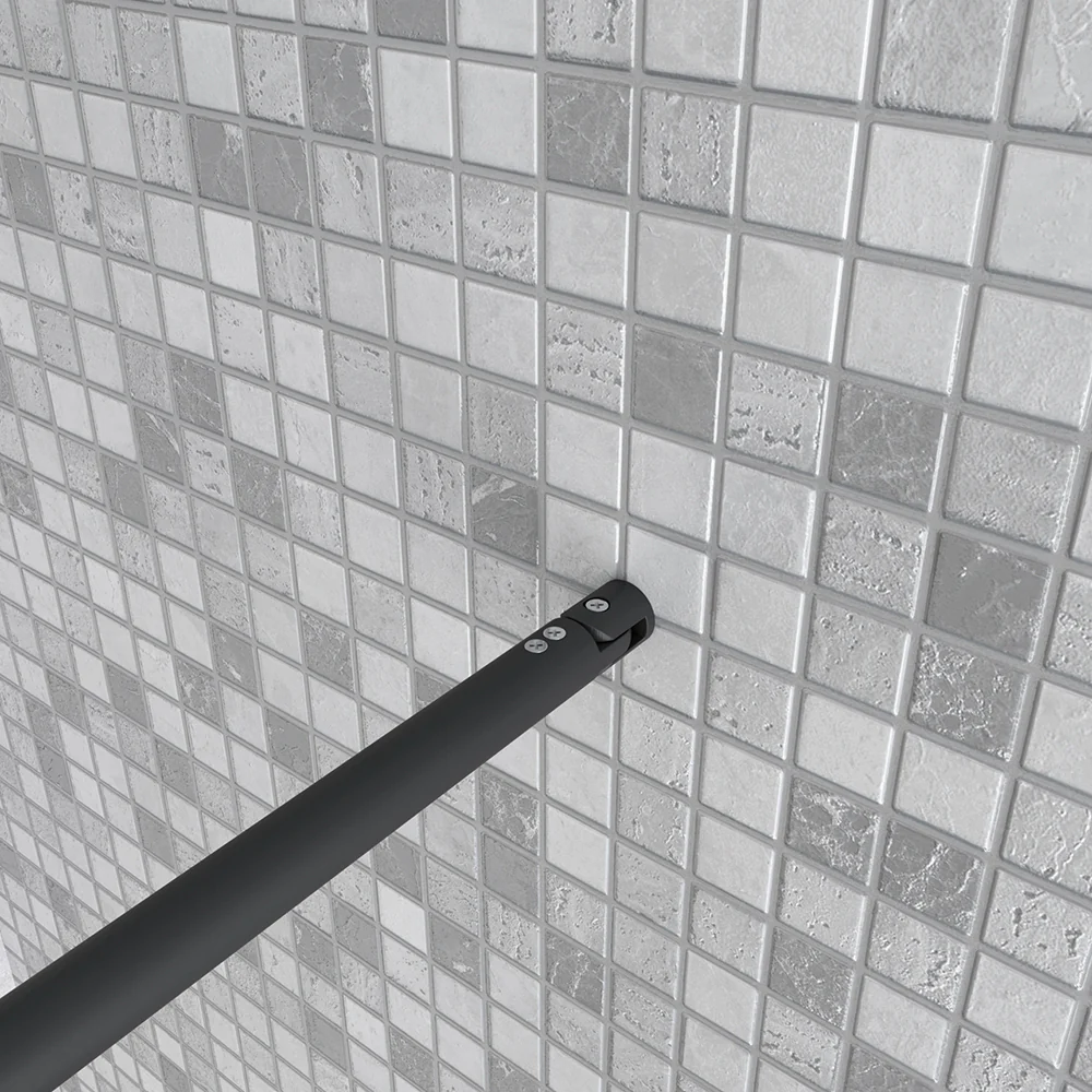 Aica Parete Fissa Doccia Walk In 40-120x200cm in Vetro 8 mm Temperato Trasparente Anticalcare Con Barra Stabilizzatrice Profilo Nero Opaco - Image 5