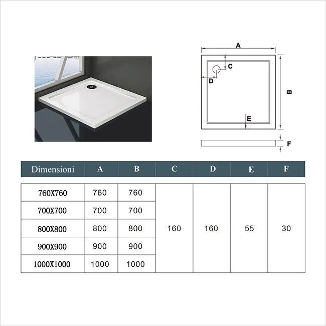 Aica Piatto Doccia Quadrato/Rettangolare Dimensioni Multiple In Marmo Minerale e Resina Mista Ultra Sottile Bianco Lucido Antiscivolo Antibatterico - Image 11