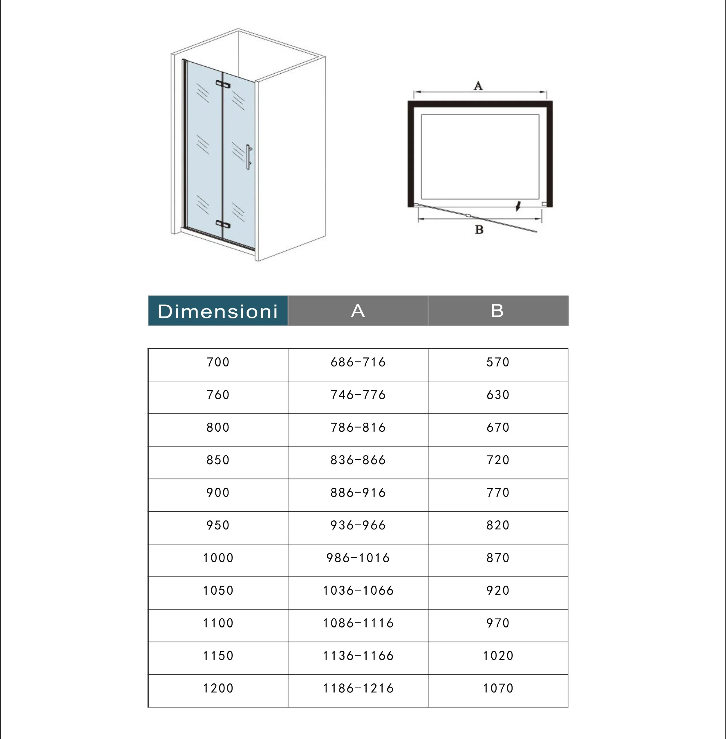 Aica 195 cm Porta Doccia Per Nicchia Battente e Pieghevole a Libro In Vetro Temperato Trasparente Anticalcare Da 6 mm - Image 8