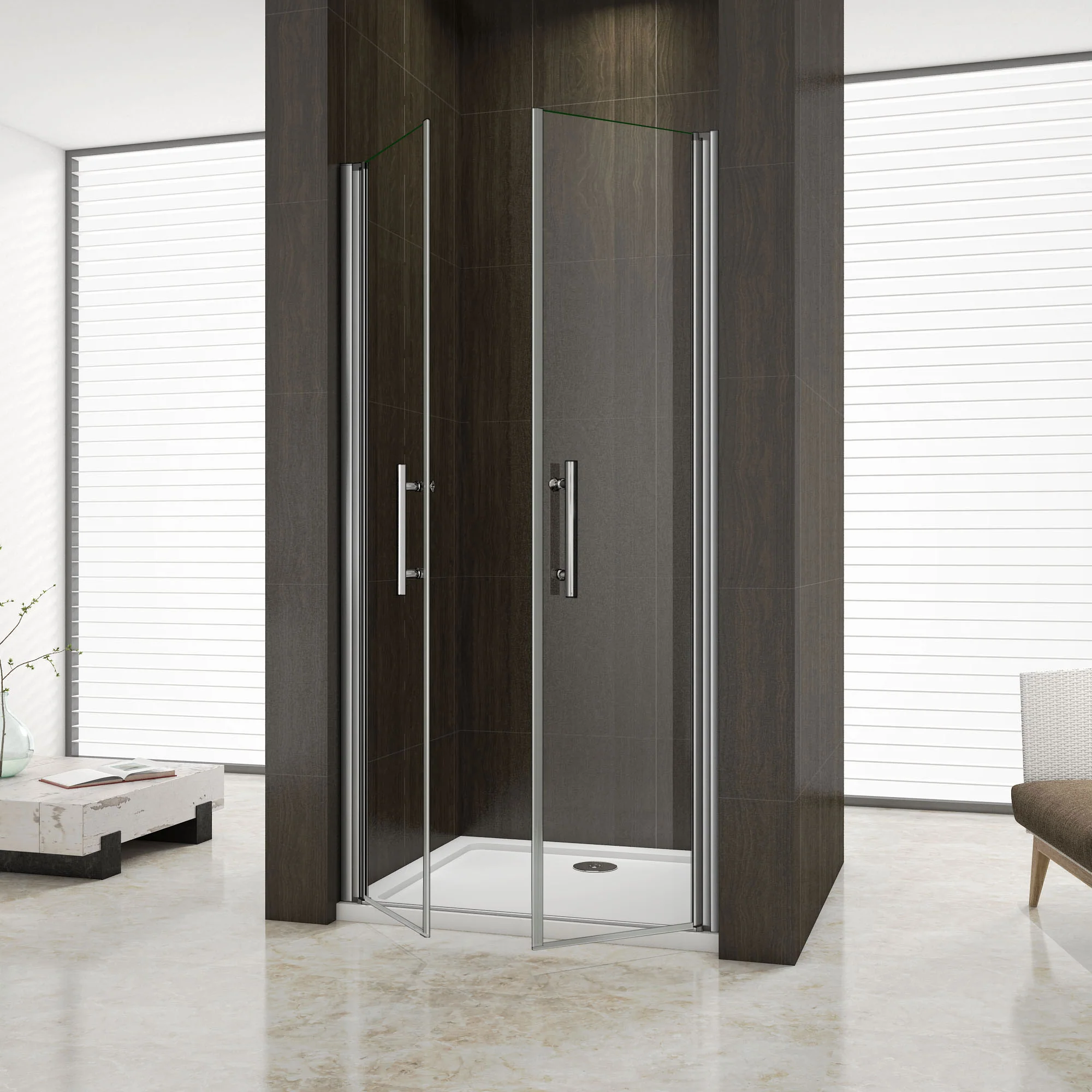 Aica 195cm Porta Doccia Per Nicchia Doppie Ante Battenti Saloon In Vetro 6mm Temperato Trasparente Anticalcare - Image 3