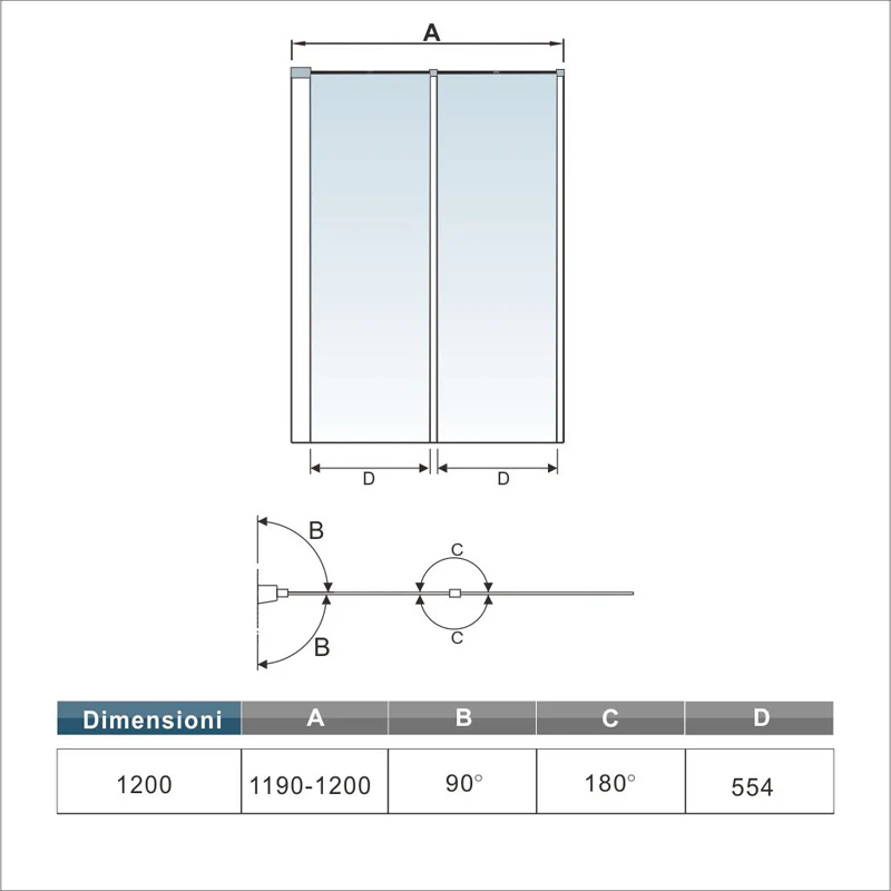 Aica 120x140 cm Sopravasca / Parete Per Vasca Pieghevole a Libro Vetro 4 mm Temperato Trasparente Formato Da 2 Antine Telai Cromati Lucidi - Image 6