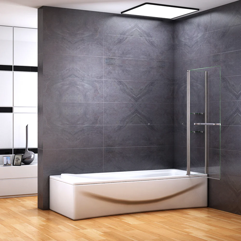 Aica Sopravasca Parete Doccia Per Vasca Girevole 180° Vetro Temperato 6mm Trasparente Inclusi Due Ripiani Maniglia Portasciugamani 100x140cm - Image 3