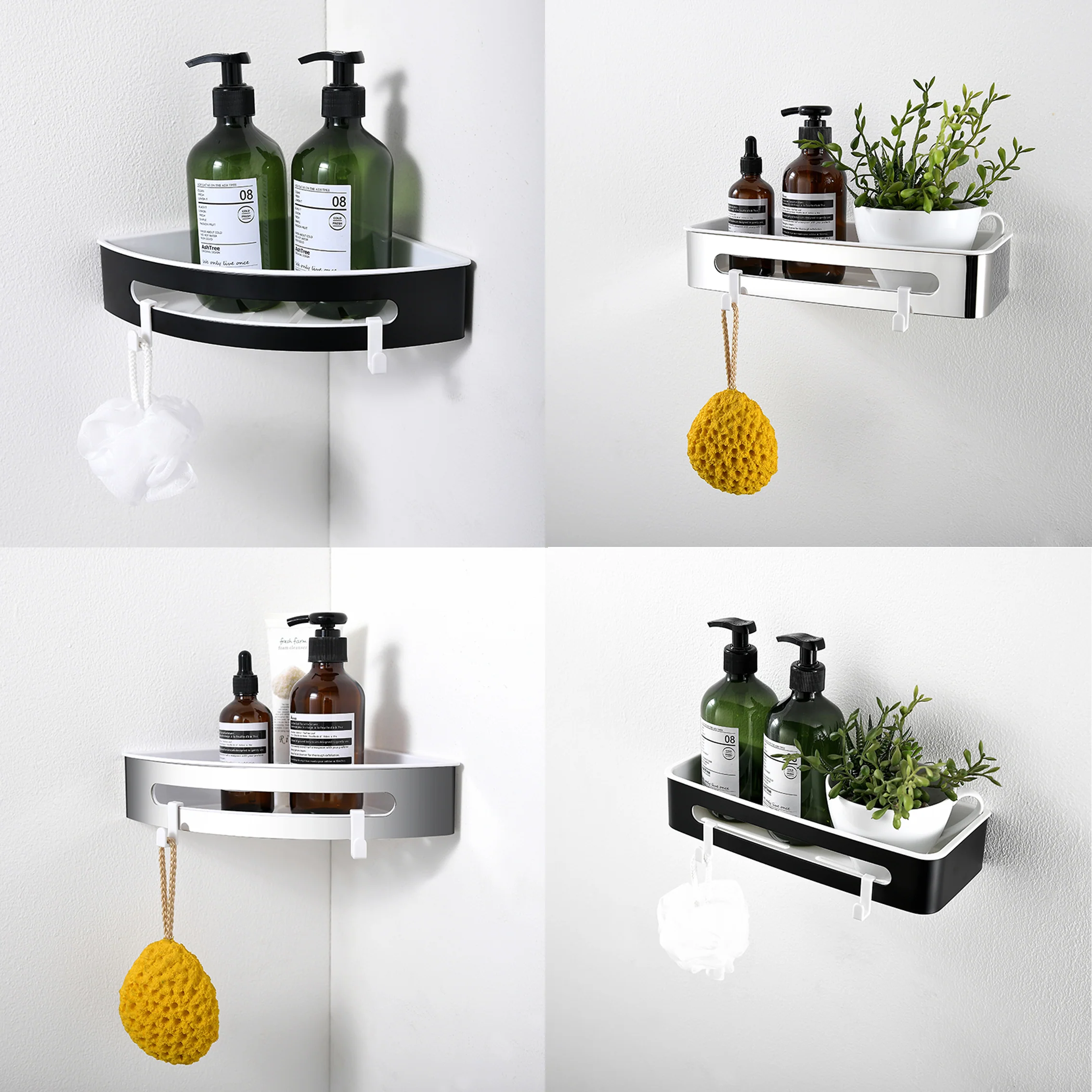AICA Mensola Doccia Rettangolare Organizzatore Senza Chiodi SUS 304 Acciaio Inox ABS Cesto Antiruggine per Bagno Argento Lucidato - Image 7