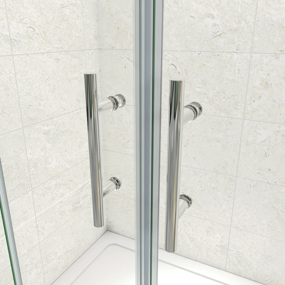 185 cm Box Doccia Angolare Porta Scorrevole con Parete Fissa Vetro 5mm Ingresso Centrale Temperato Trasparente Profilo Cromato Lucido - Image 7