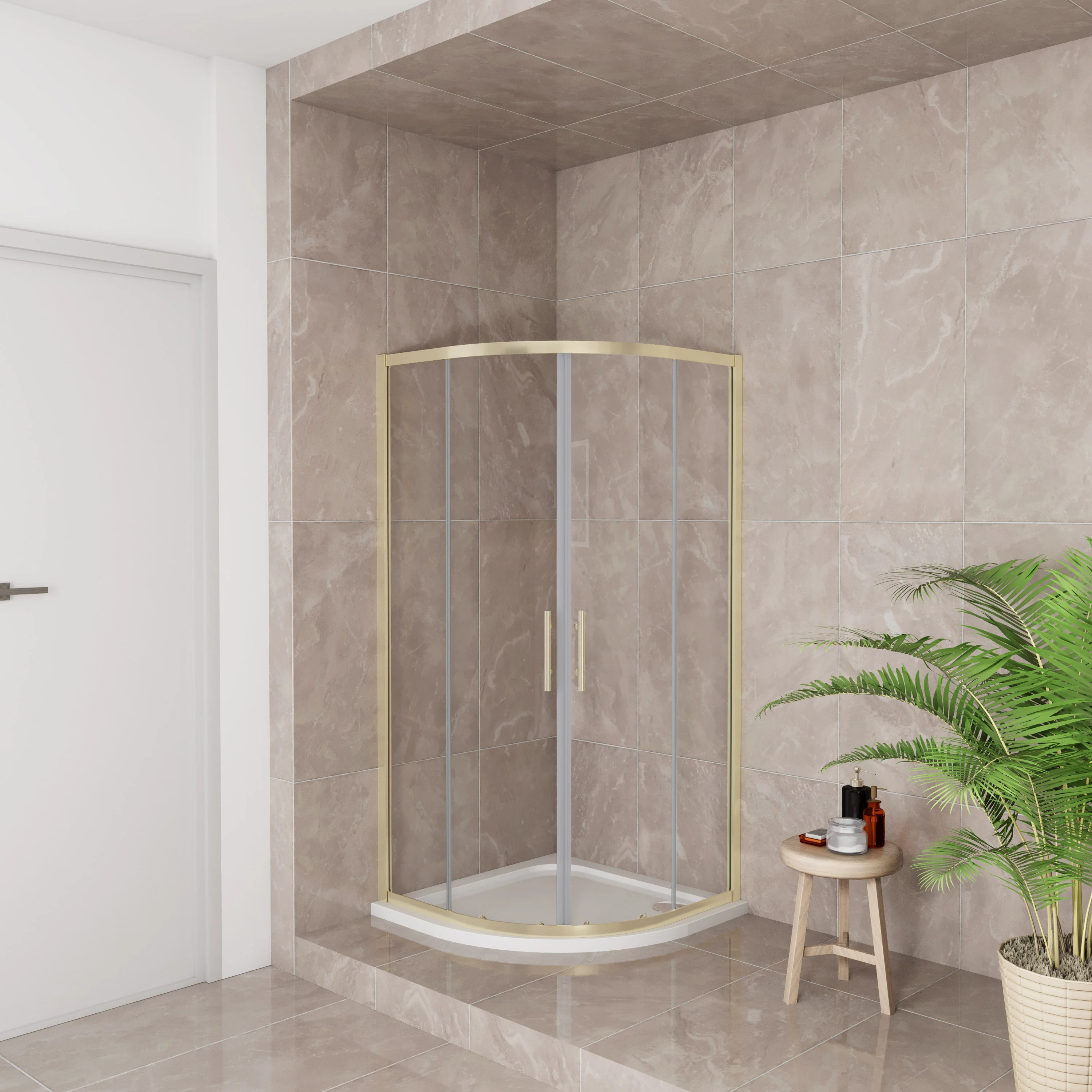 Box Doccia Semicircolare 80-90X80-90cm Porte Scorrevoli Vetro Temperato 6 mm Trasparente Anticalcare Oro Spazzolato 190 cm - Image 2