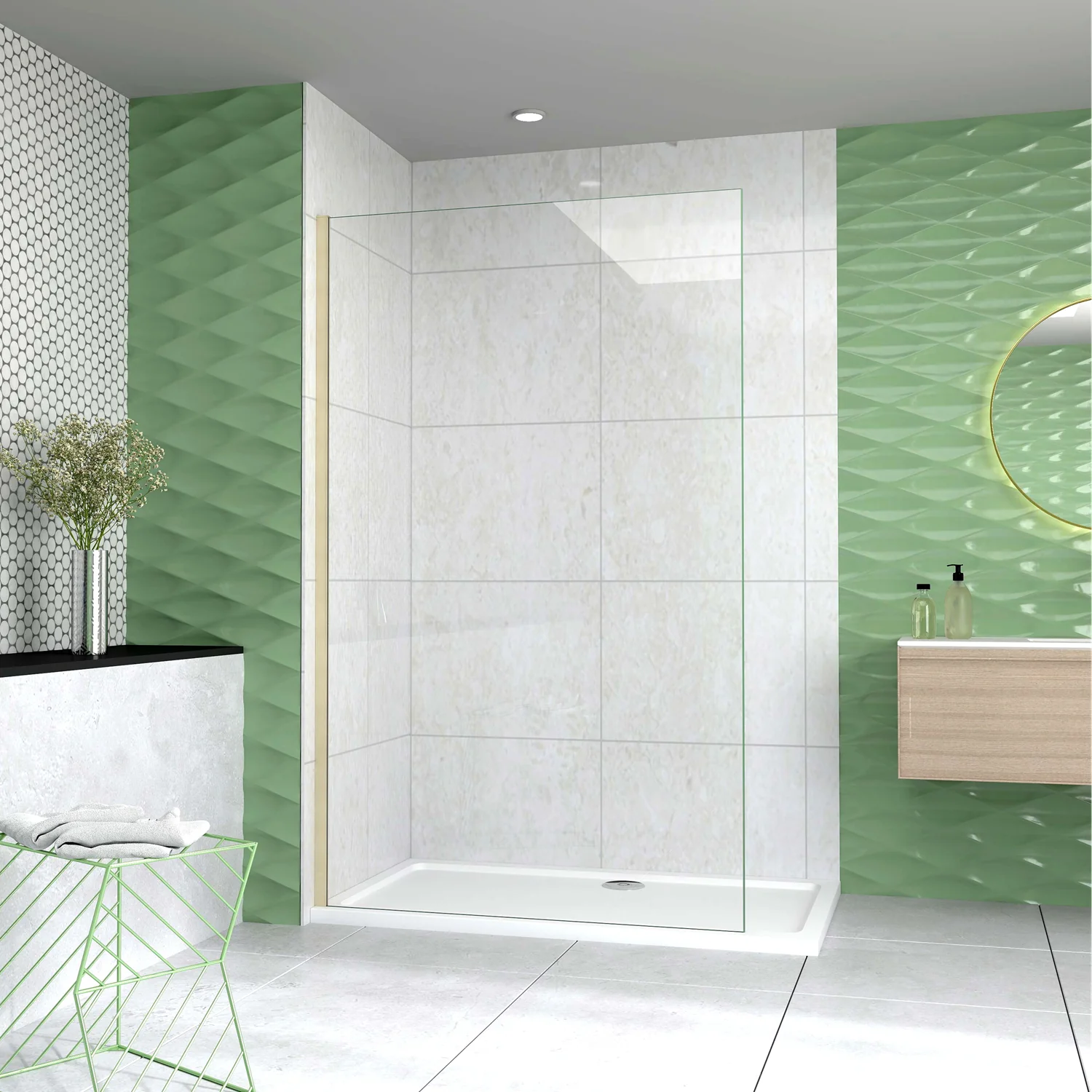 Box Doccia Walk In 40-120x200 cm Parete Fissa Vetro 8/10 mm Trasparente Anticalcare Oro Spazzolato - Image 3