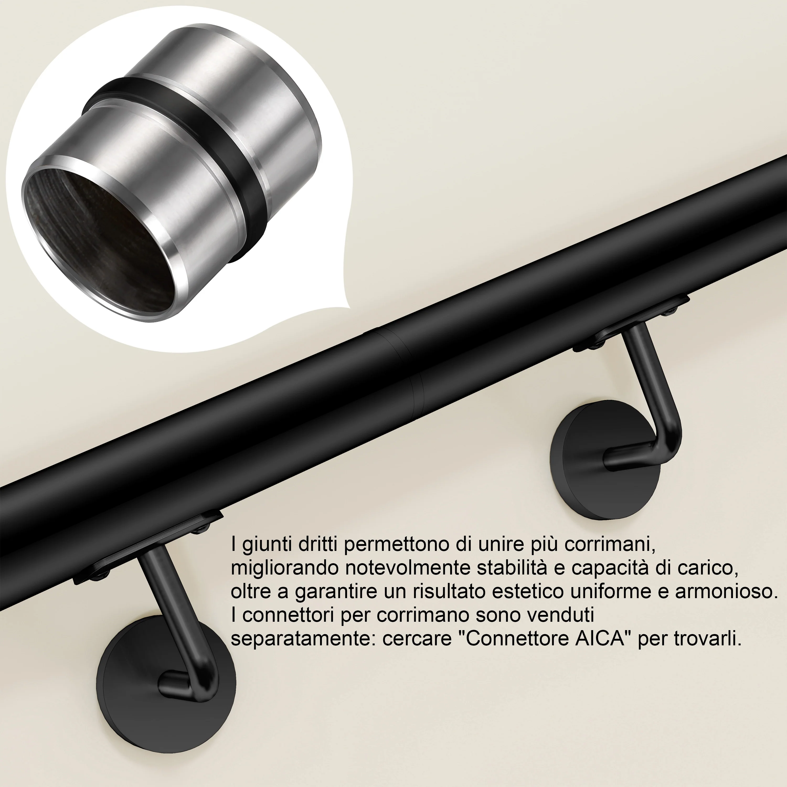 Connettore regolabile /Connettore dritto in acciaio inox 304 per corrimano Ø42.2/42.4mm parete - Image 16