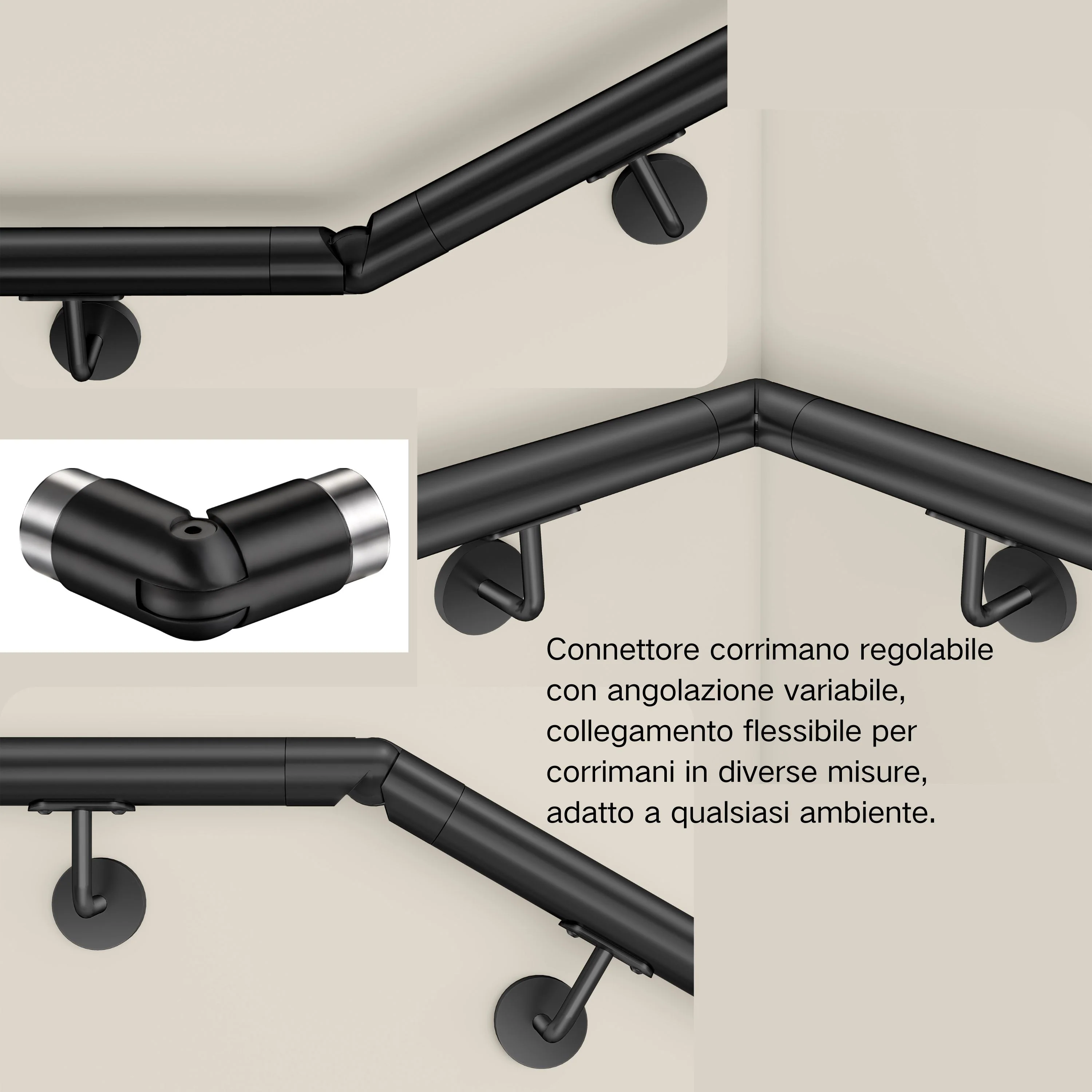 Connettore regolabile /Connettore dritto in acciaio inox 304 per corrimano Ø42.2/42.4mm parete - Image 17