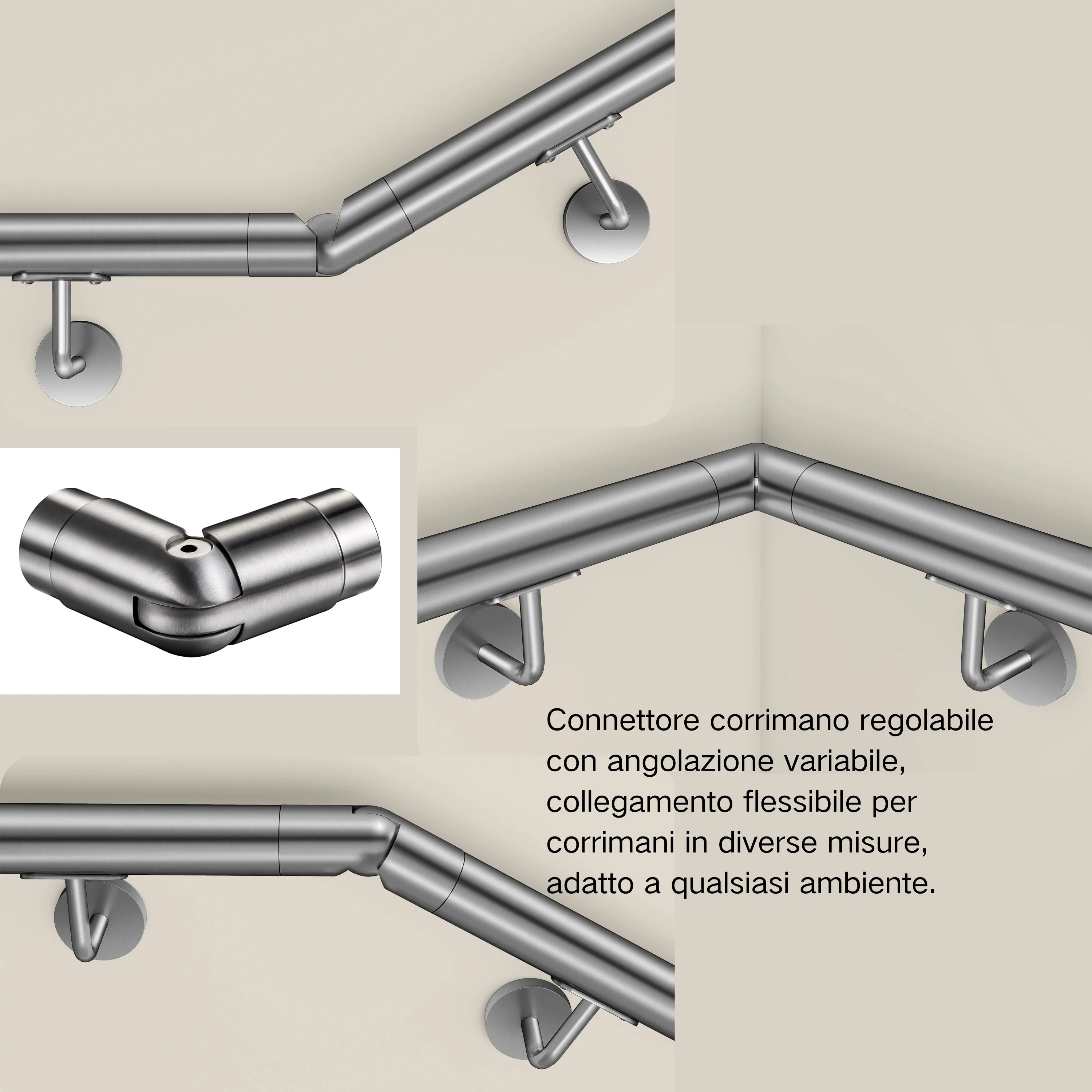 Connettore regolabile /Connettore dritto in acciaio inox 304 per corrimano Ø42.2/42.4mm parete - Image 4