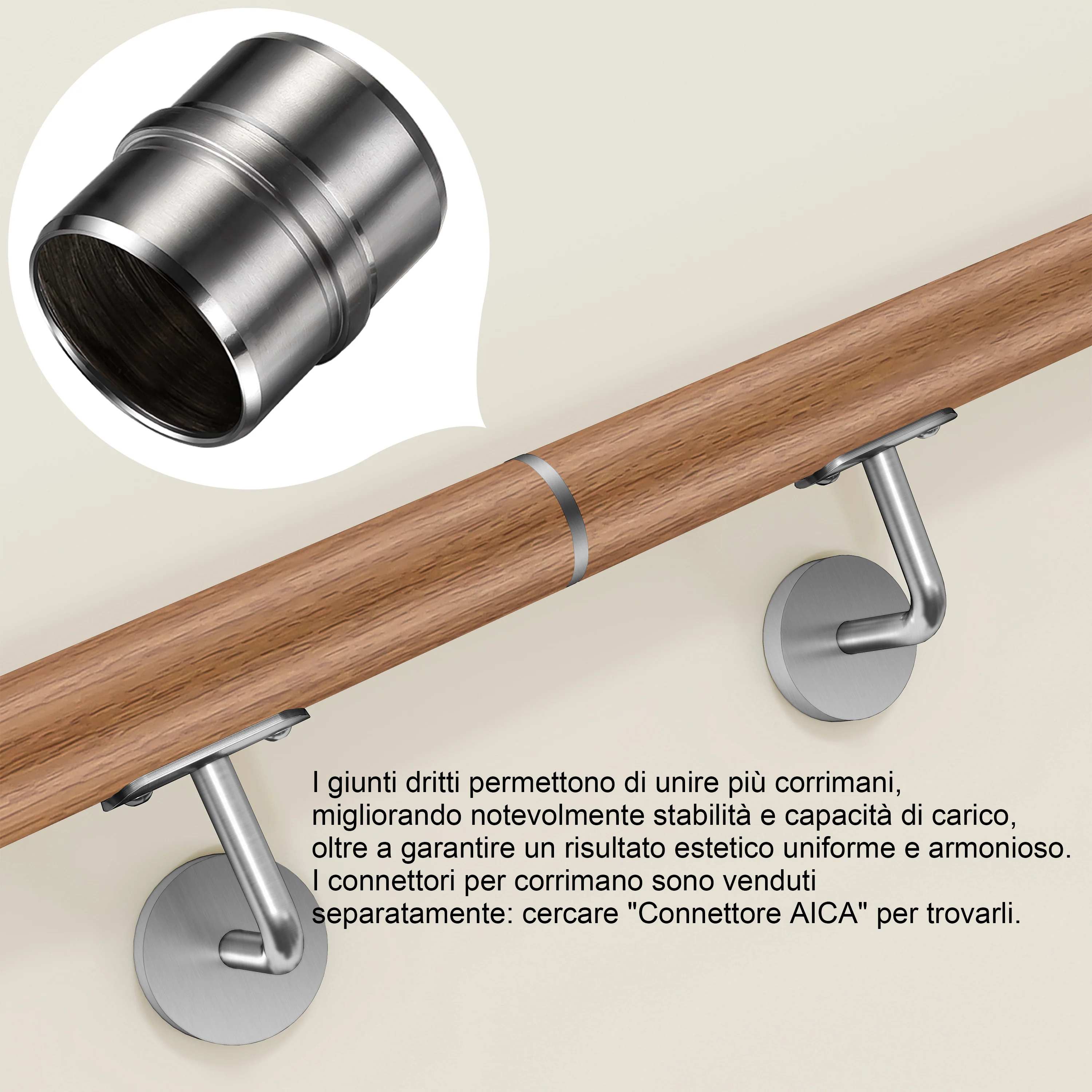 Connettore regolabile /Connettore dritto in acciaio inox 304 per corrimano Ø42.2/42.4mm parete - Image 5