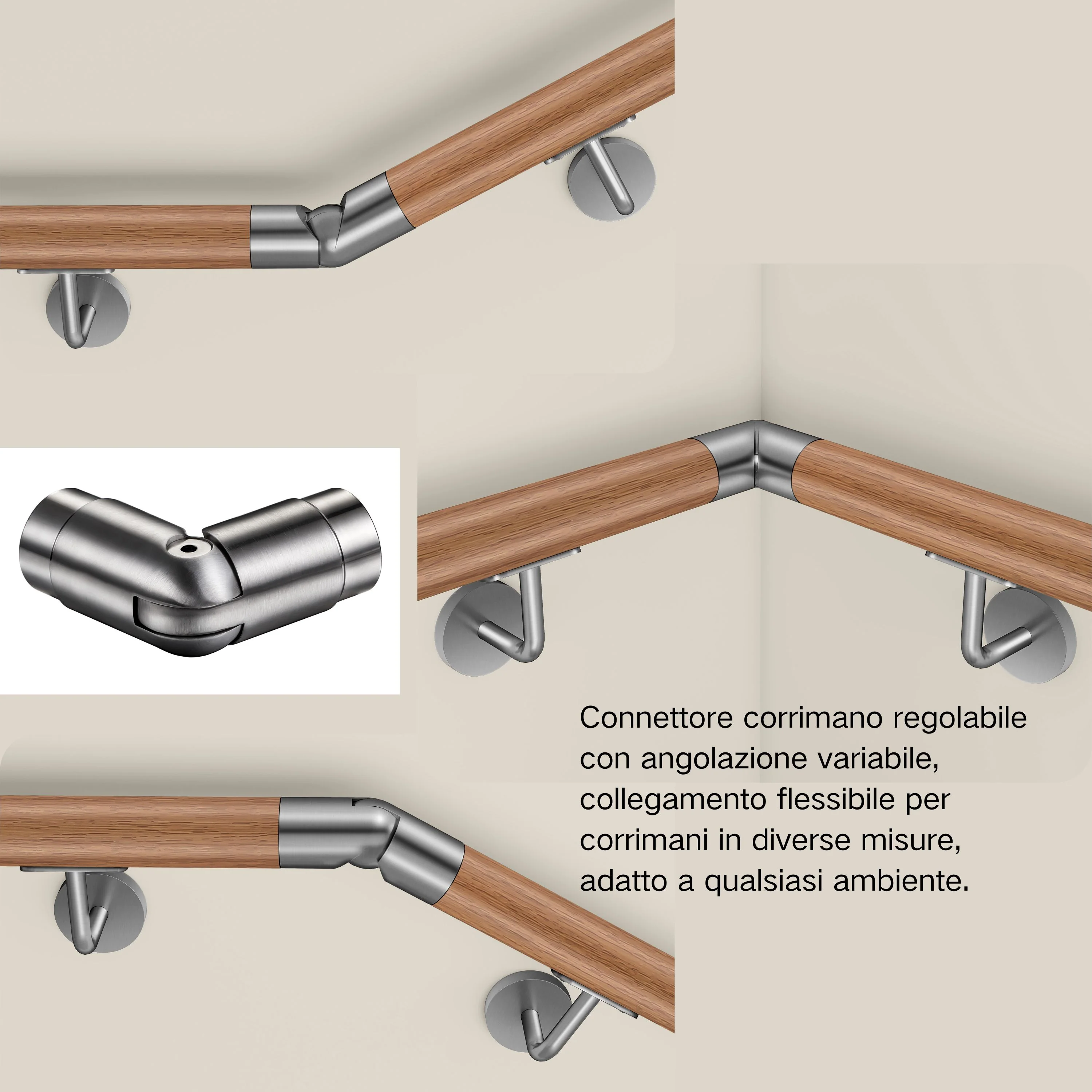 Connettore regolabile /Connettore dritto in acciaio inox 304 per corrimano Ø42.2/42.4mm parete - Image 6