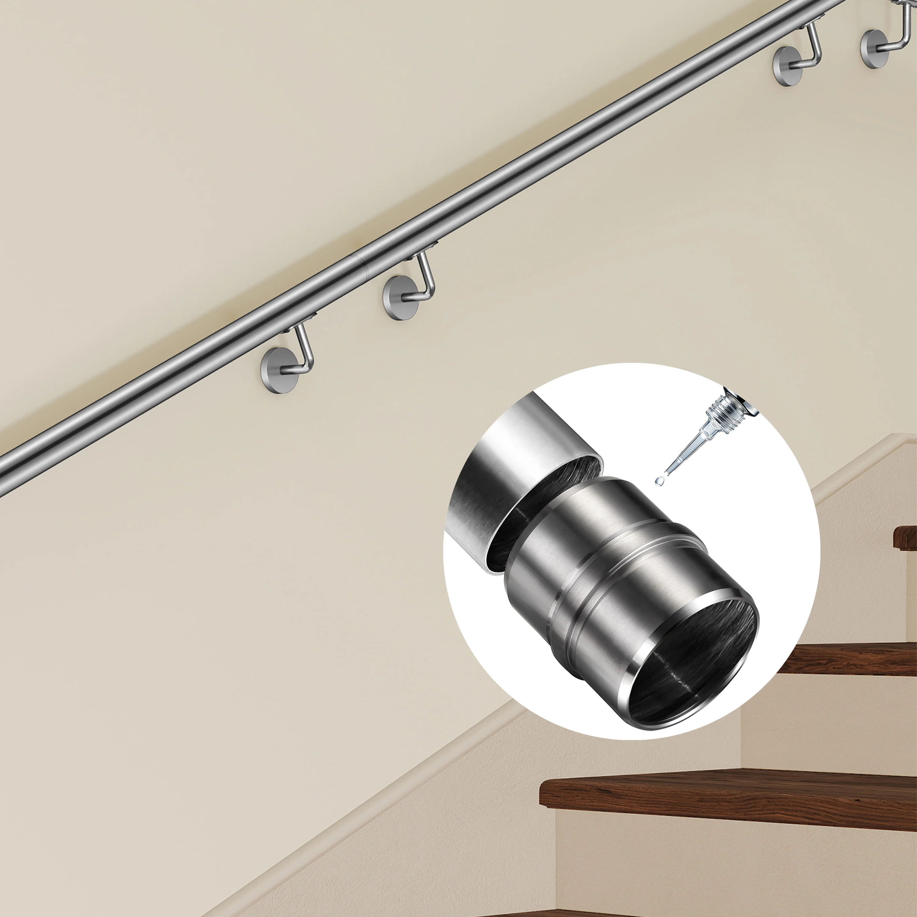 Connettore regolabile /Connettore dritto in acciaio inox 304 per corrimano Ø42.2/42.4mm parete - Image 8
