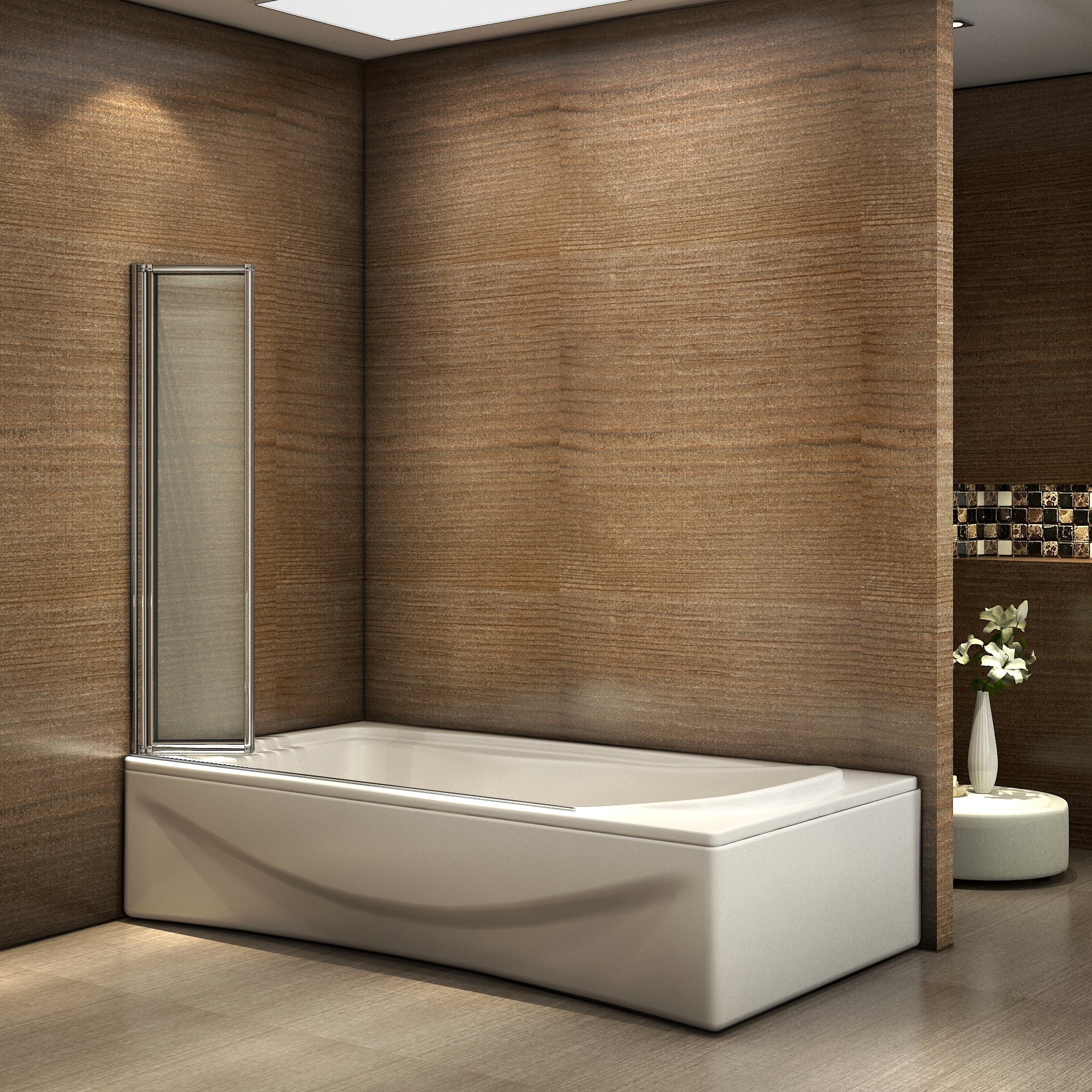 Aica Sopravasca Parete Per Vasca Da Bagno 5 Antine Pieghevoli a Libro Vetro 4 mm Temperato Trasparente Telai Cromati Lucidi 120x140 cm - Image 3
